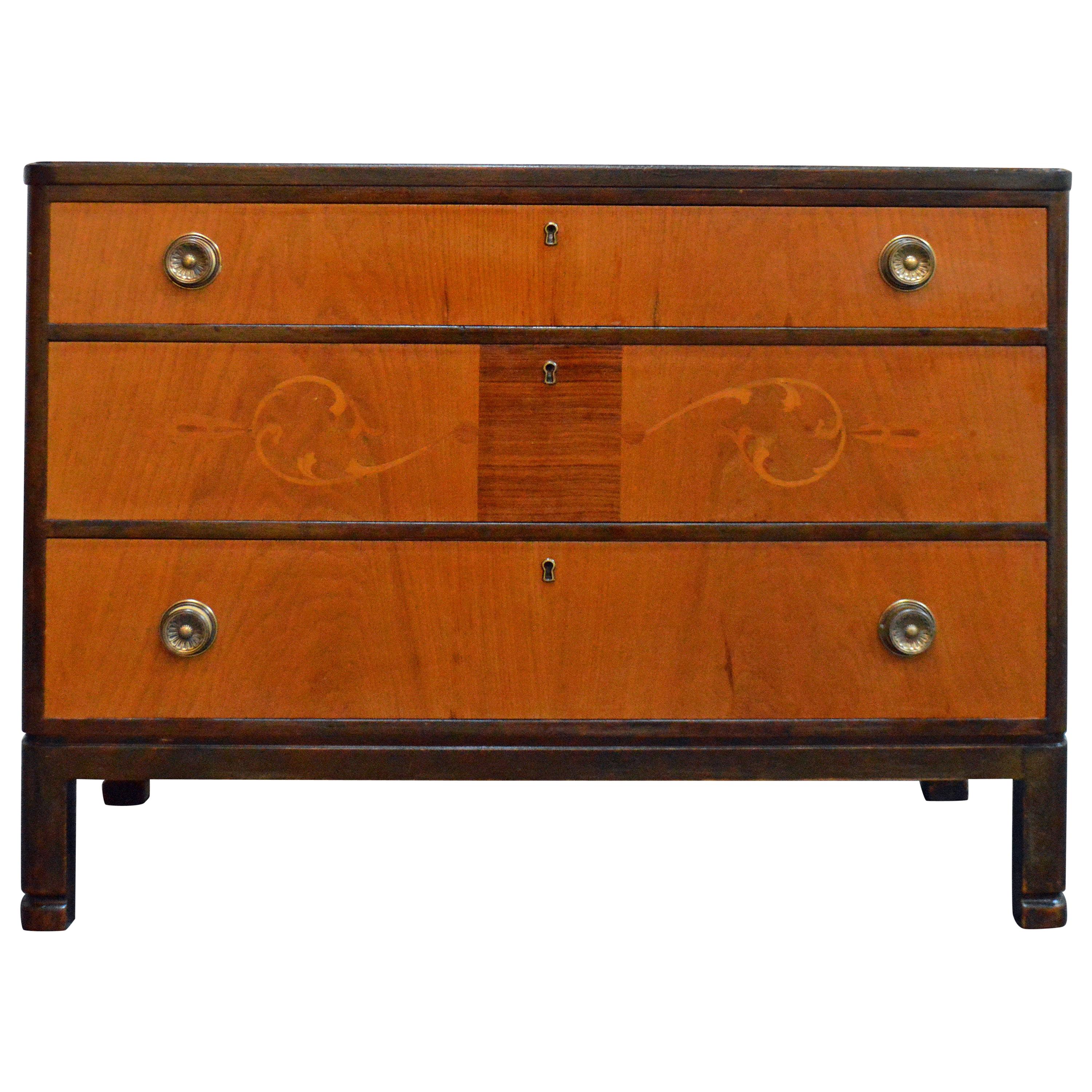 Swedish Grace Art Deco Intarsia Chest of Drawers or Commode