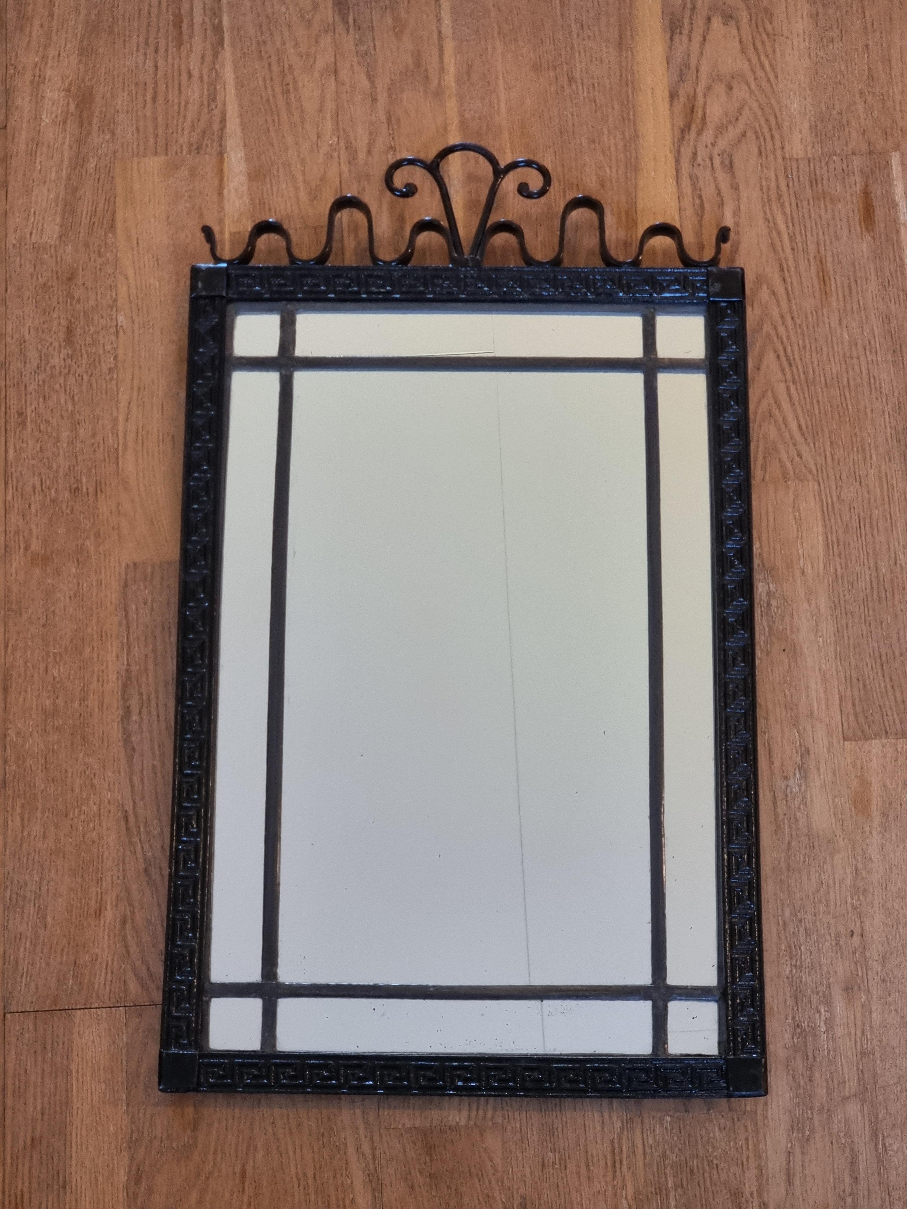 Swedish Grace / Art Deco, mirror in cast iron with meander patterned frame 3