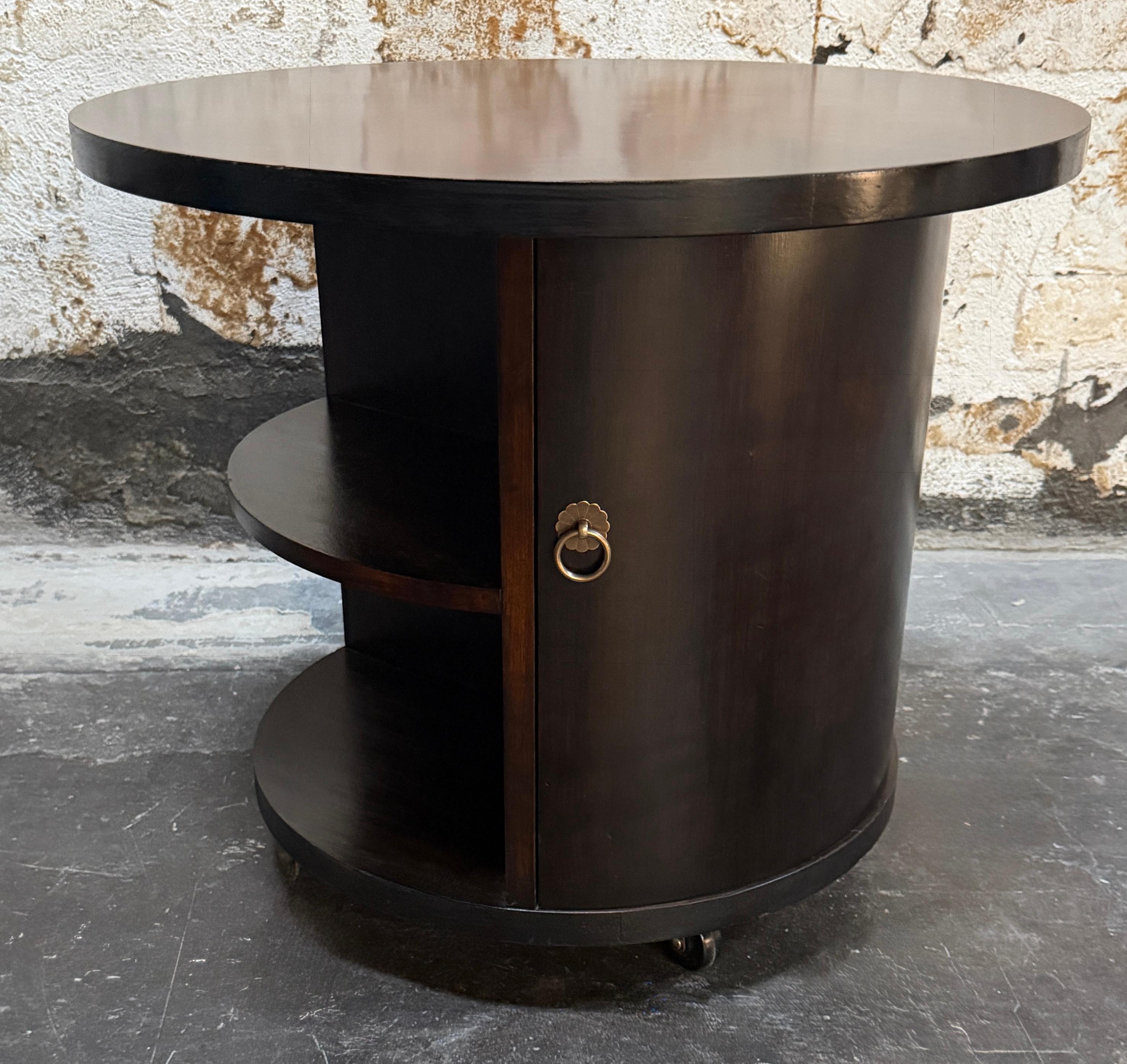 Joinery Swedish Grace Art Deco Round Bar Cabinet / End Table by SMF Bodafors c.1 For Sale