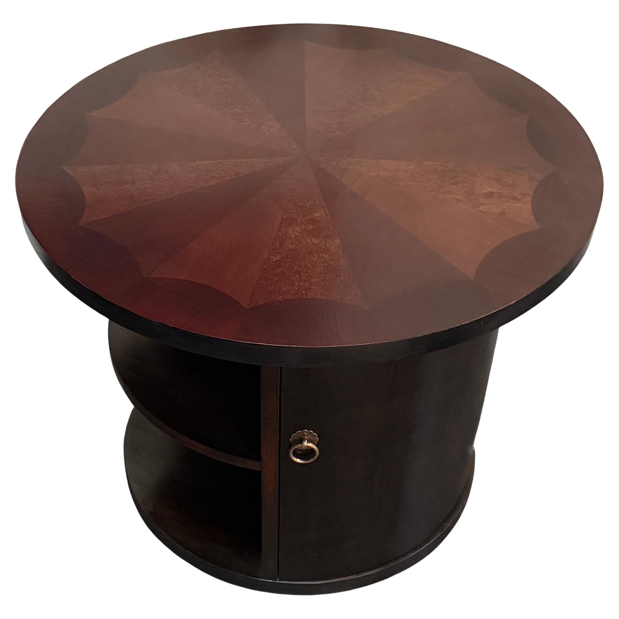 Swedish Grace Art Deco Round Bar Cabinet / End Table by SMF Bodafors c.1 For Sale