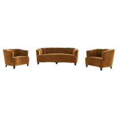 Schwedisches Grace-Art-déco-Set aus 2 Stühlen und Sofa-Samt, Grace, Schweden, 1930er Jahre