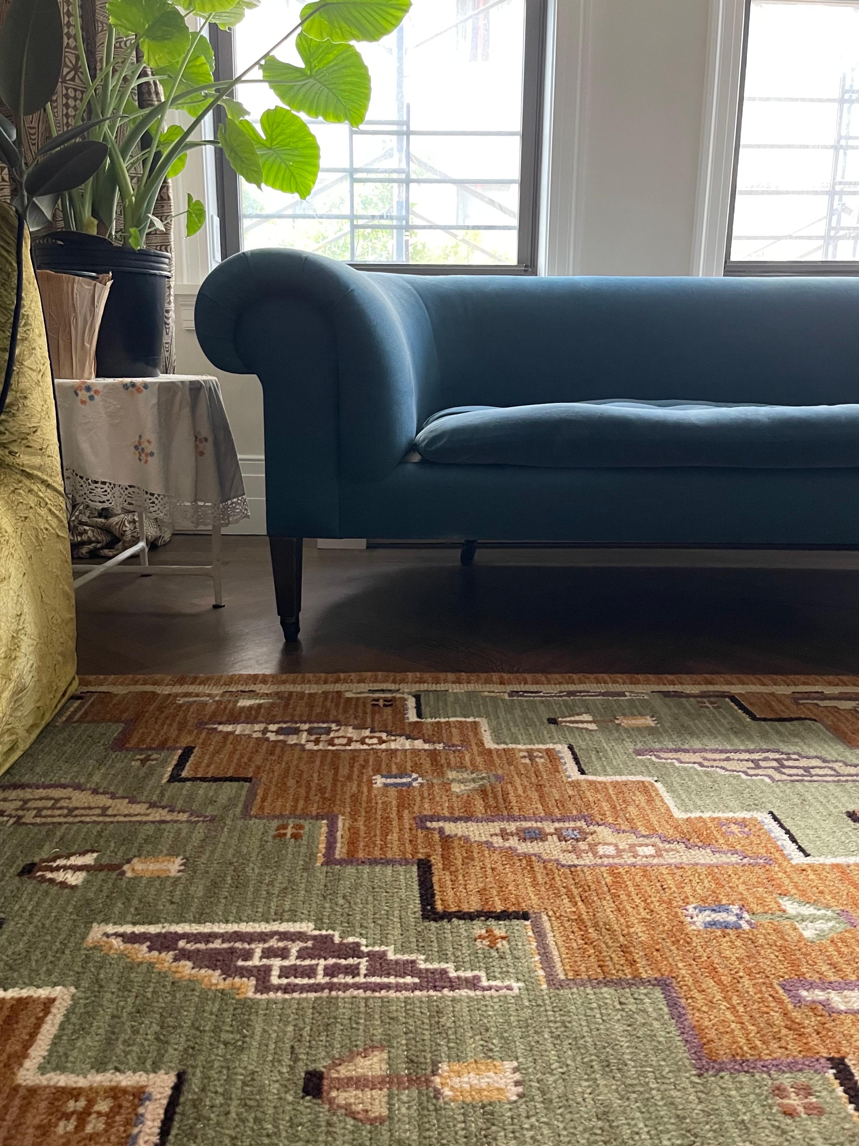 Portman Gallery is pleased to offer a 1930s Swedish short knotted pile carpet by Martha Gahn. 

An exemplary Swedish Grace, as art deco was called there, pile carpet. 

Incredibly supple and soft. In excellent condition for its age. 

272 X 182 cm,