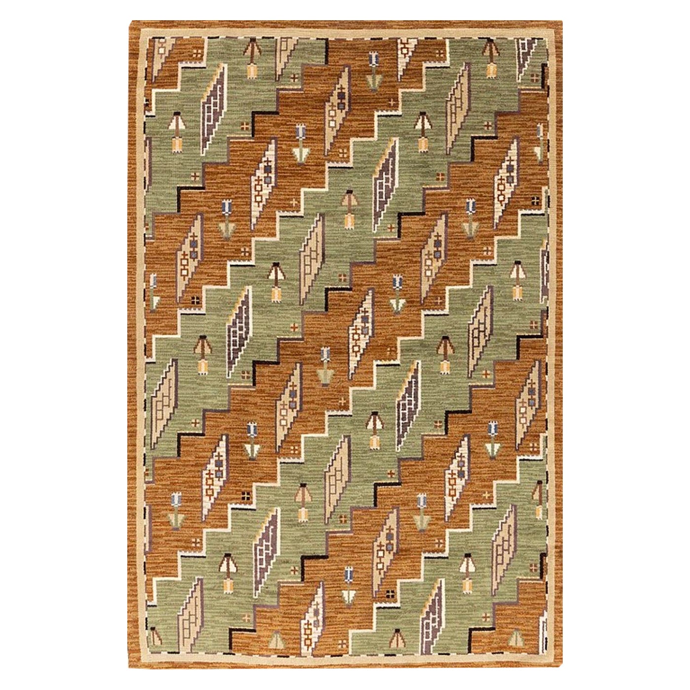 Schwedischer Grace-Art-Déco-Wollteppich mit kurzen Floren von Martha Gahn