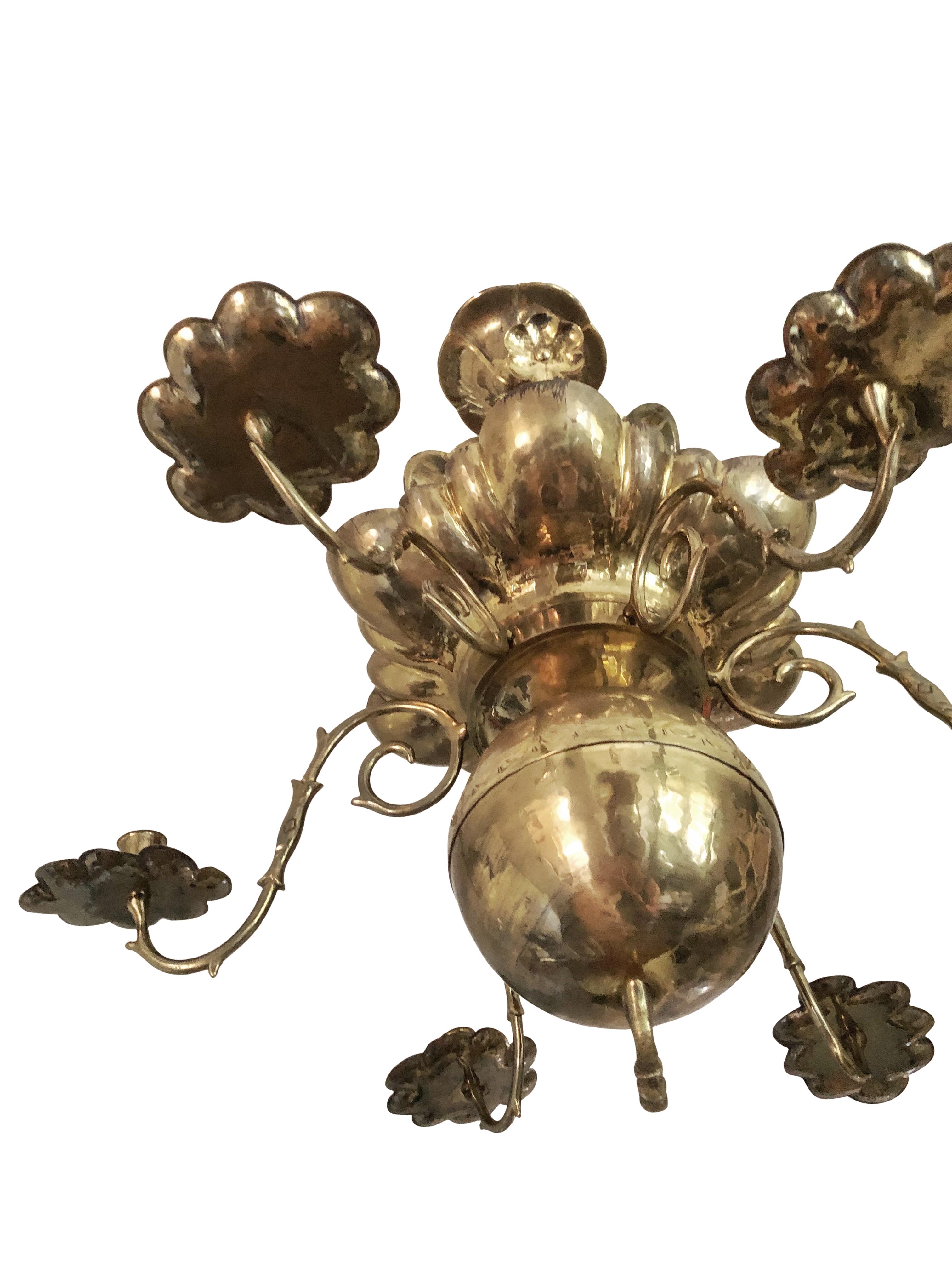 Swedish Grace Arvika Brass Chandelier by Firma Lars Holmström In Distressed Condition For Sale In Stockholm, SE