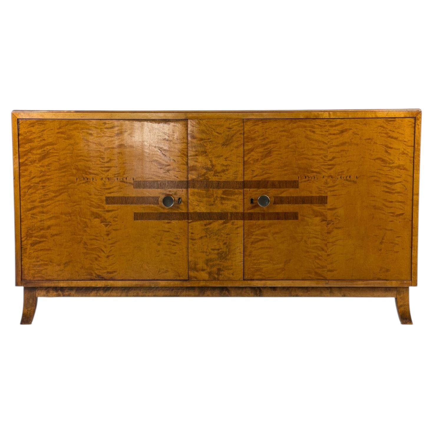 Swedish Grace Birch Sideboard with Marquetry, Sweden, 1920s