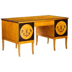 Vintage Swedish Grace Birchwood and Rosewood Pedestal Desk, circa 1930-1940