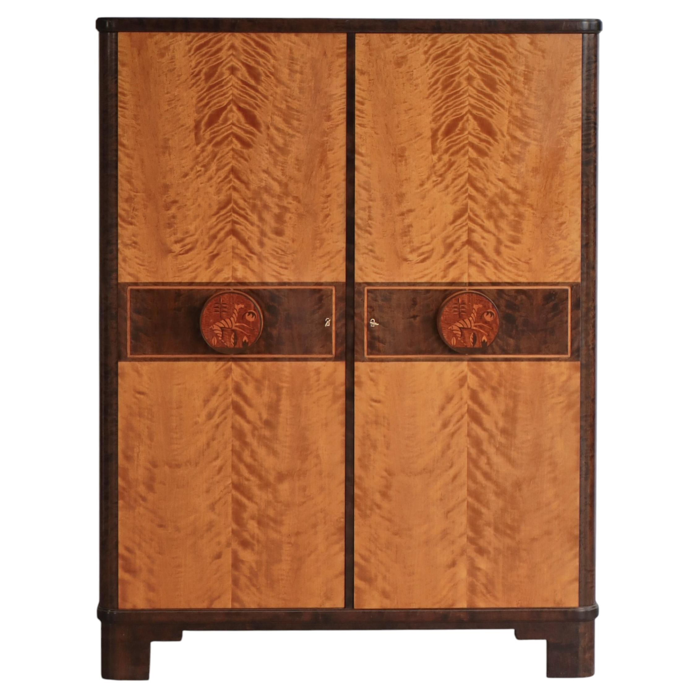 Swedish Grace Birchwood Cabinet by Otto Schulz for BOET, Gothenburg, 1930s For Sale