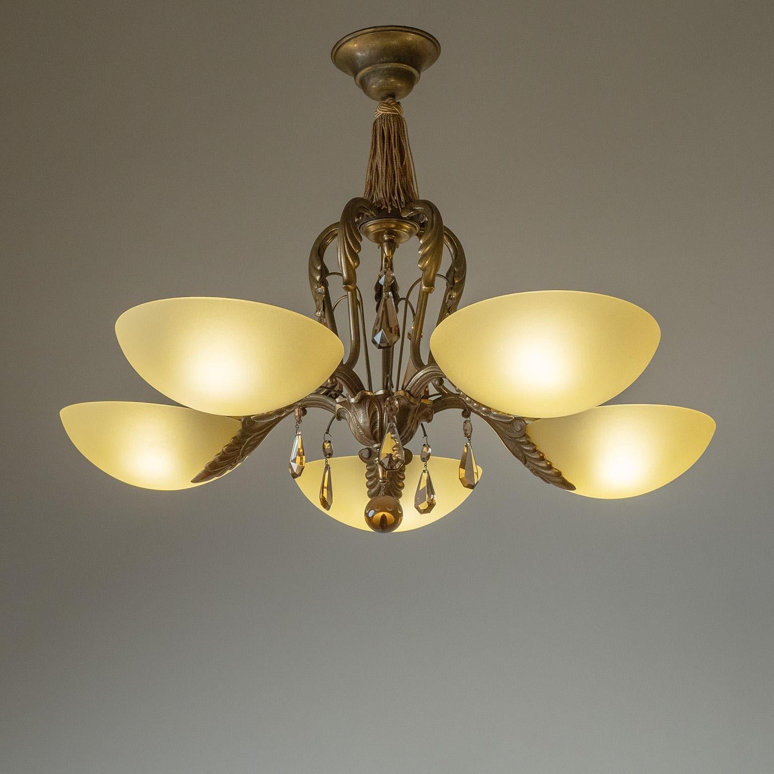 Swedish Grace Brass And Glass Chandelier, 1930s For Sale 4