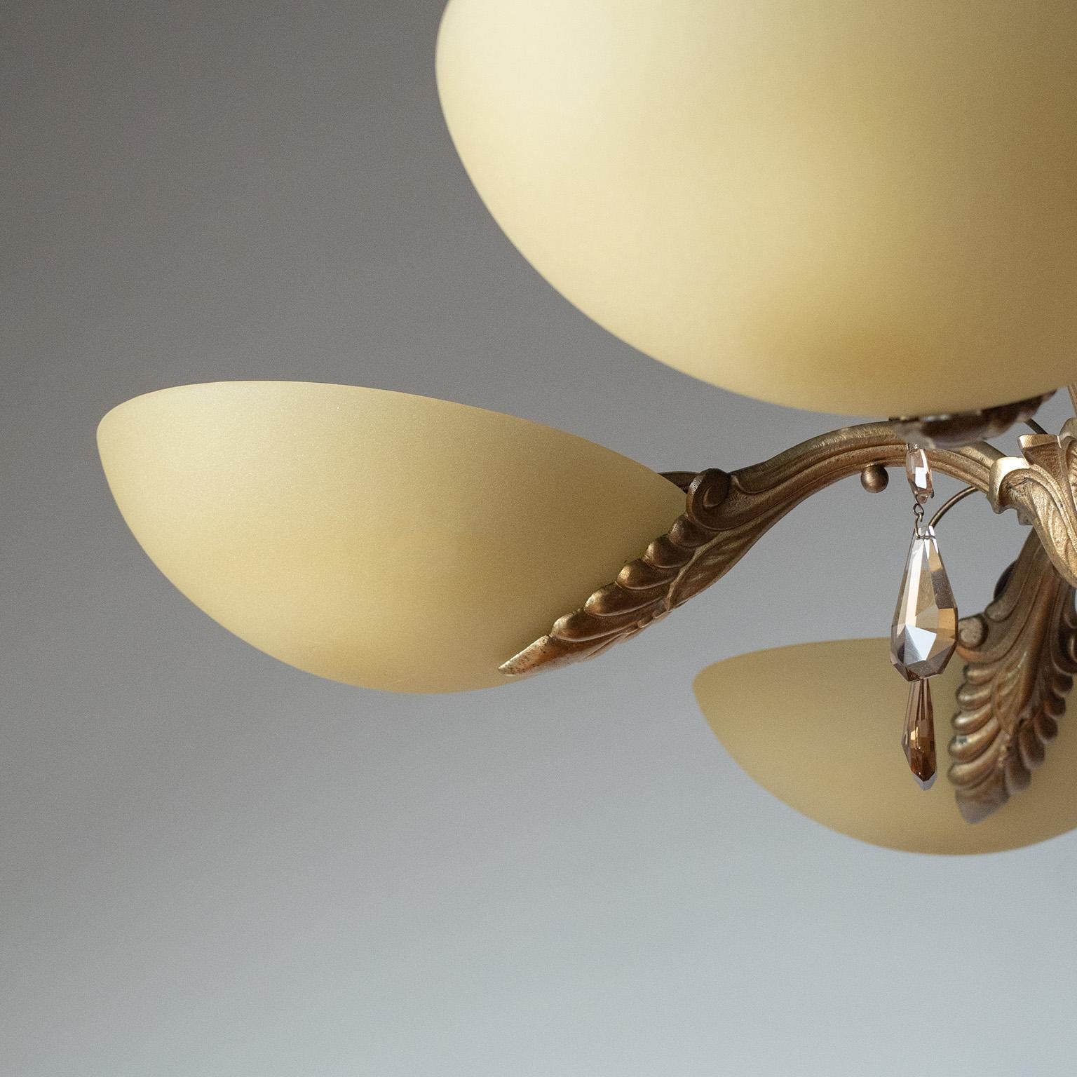 Swedish Grace Brass And Glass Chandelier, 1930s In Good Condition For Sale In Vienna, AT