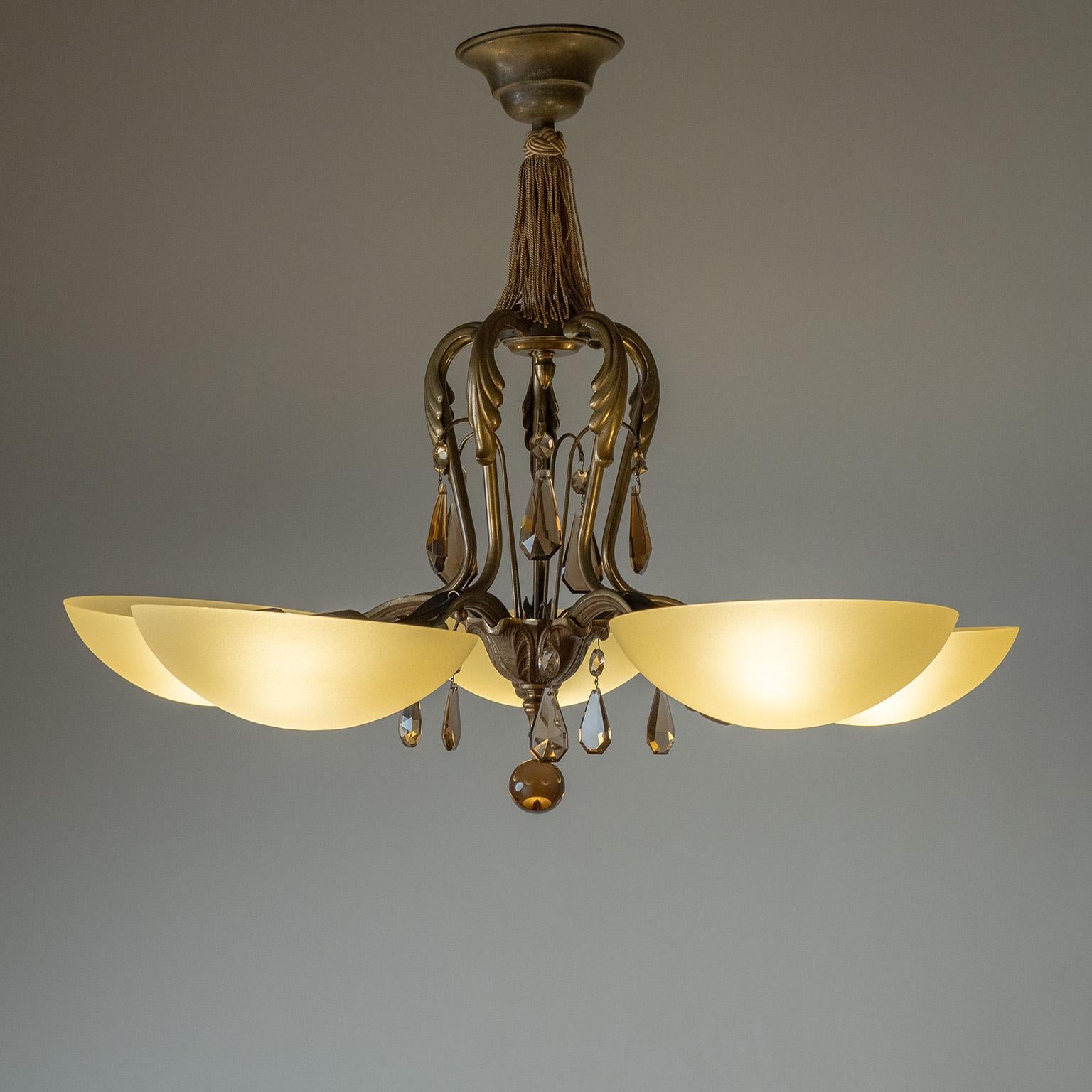 Swedish Grace Brass And Glass Chandelier, 1930s For Sale 1