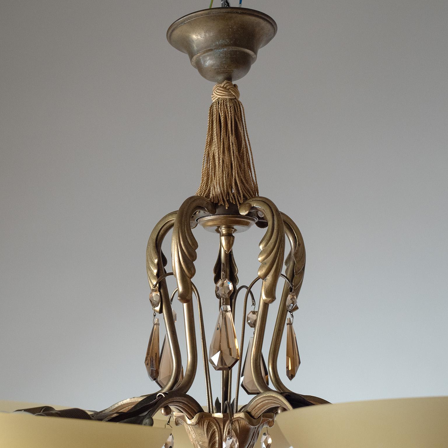 Swedish Grace Brass And Glass Chandelier, 1930s For Sale 2