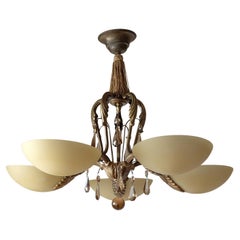 Swedish Grace Brass And Glass Chandelier, 1930s