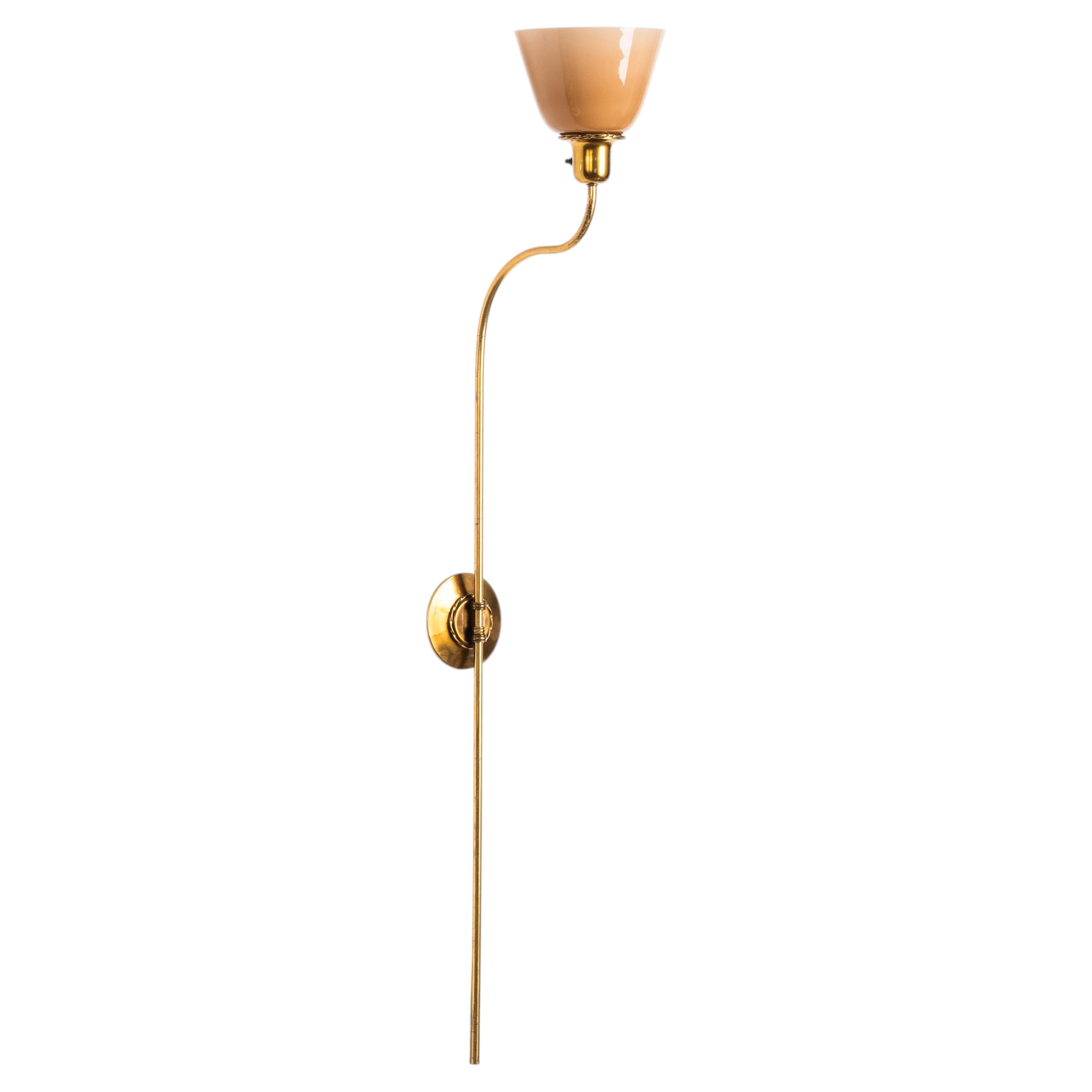 Swedish Grace Brass and Glass Wall Light, Sweden, 1920s–1930s