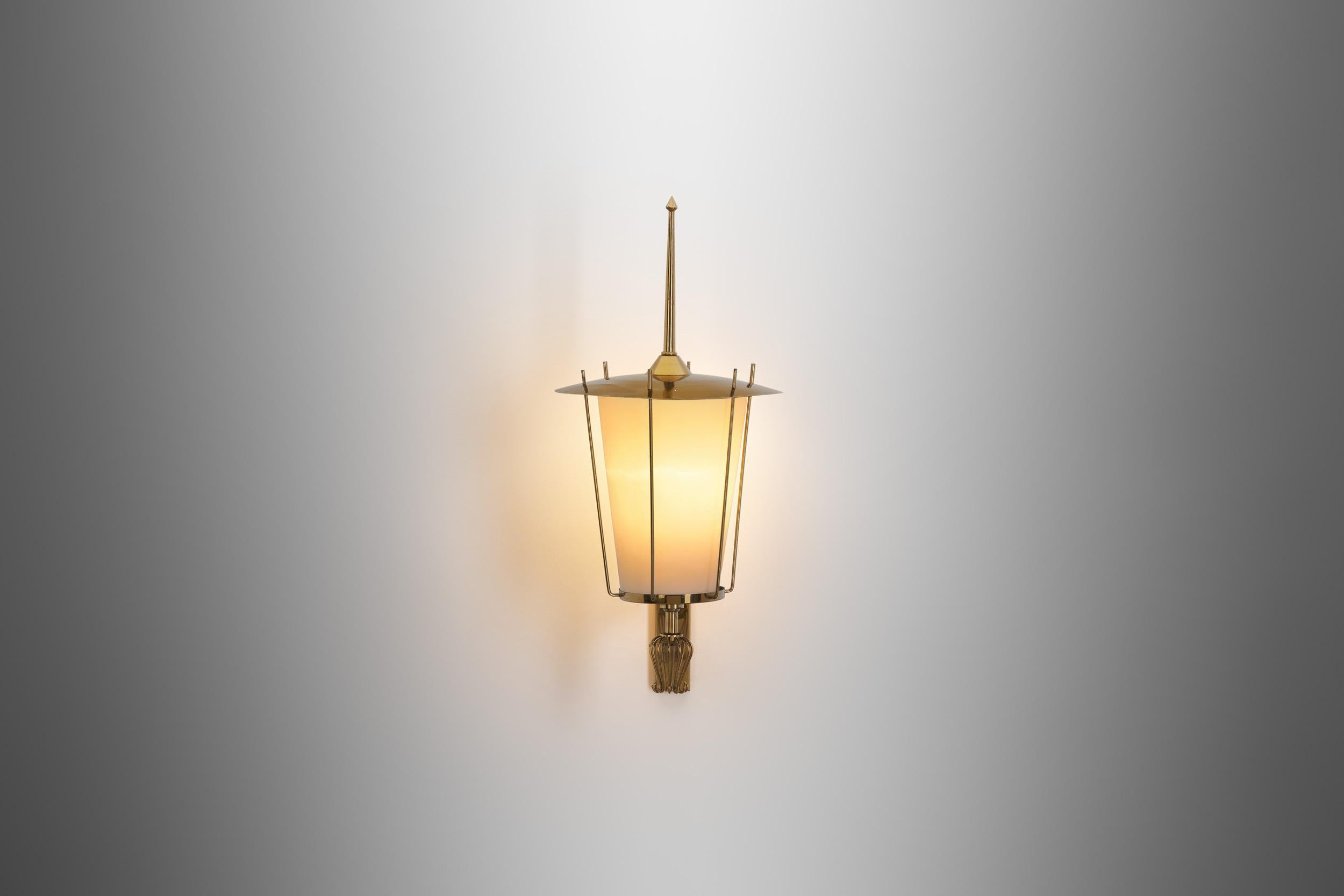Swedish Grace Brass and Opaque Glass Wall Lamp, Sweden 1930s For Sale 1