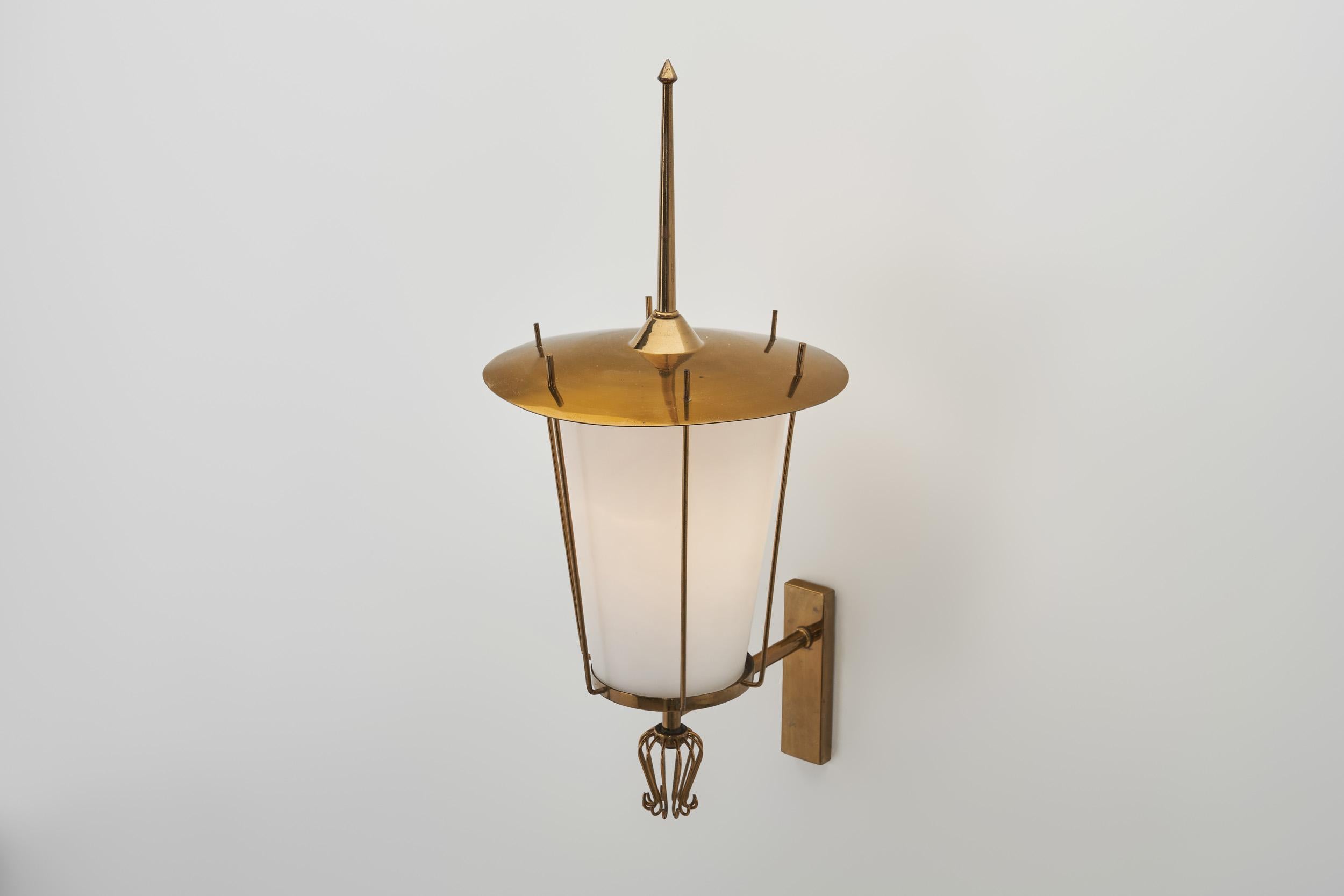 Swedish Grace Brass and Opaque Glass Wall Lamp, Sweden 1930s For Sale 3