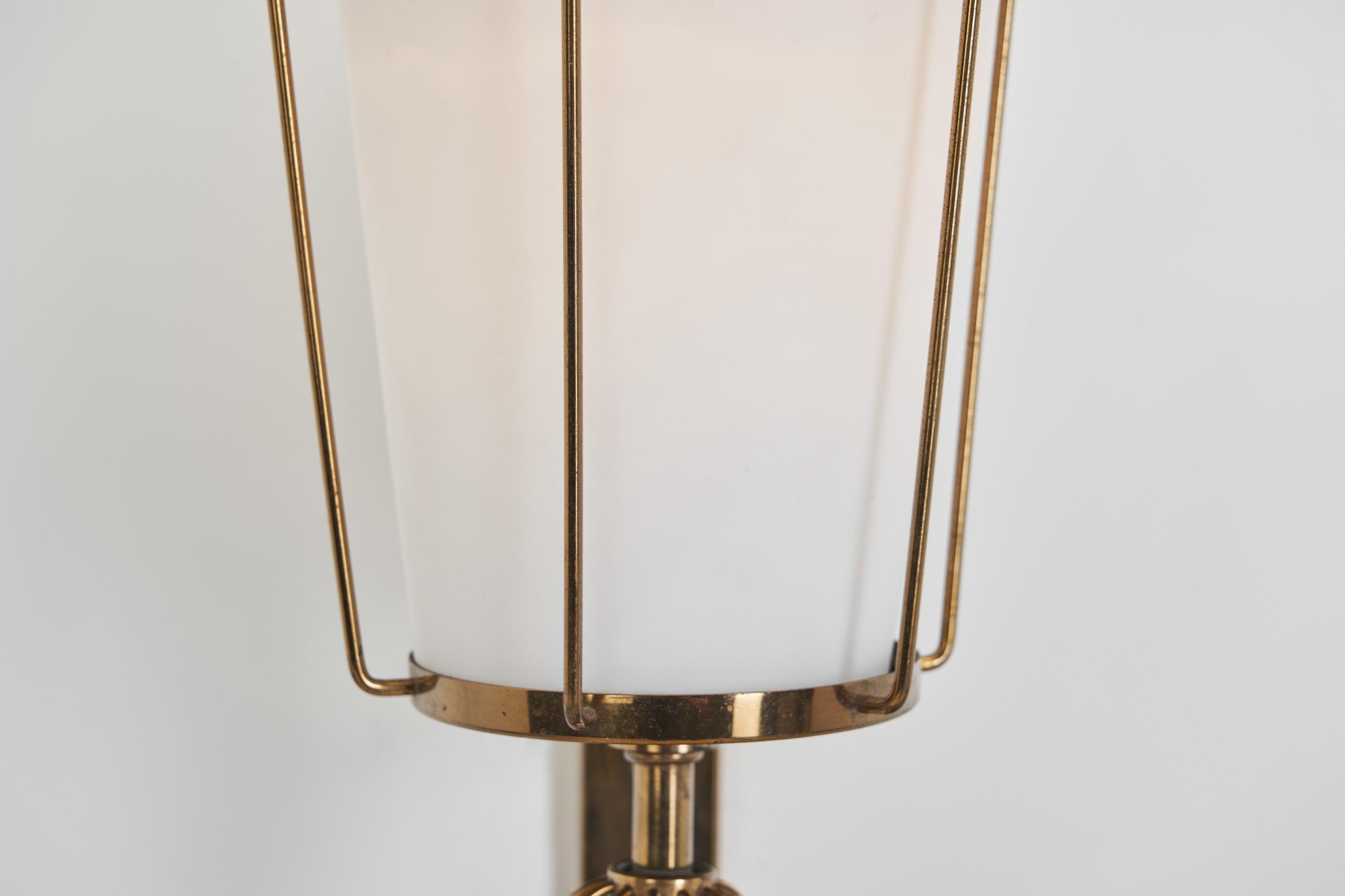 Swedish Grace Brass and Opaque Glass Wall Lamp, Sweden 1930s For Sale 4