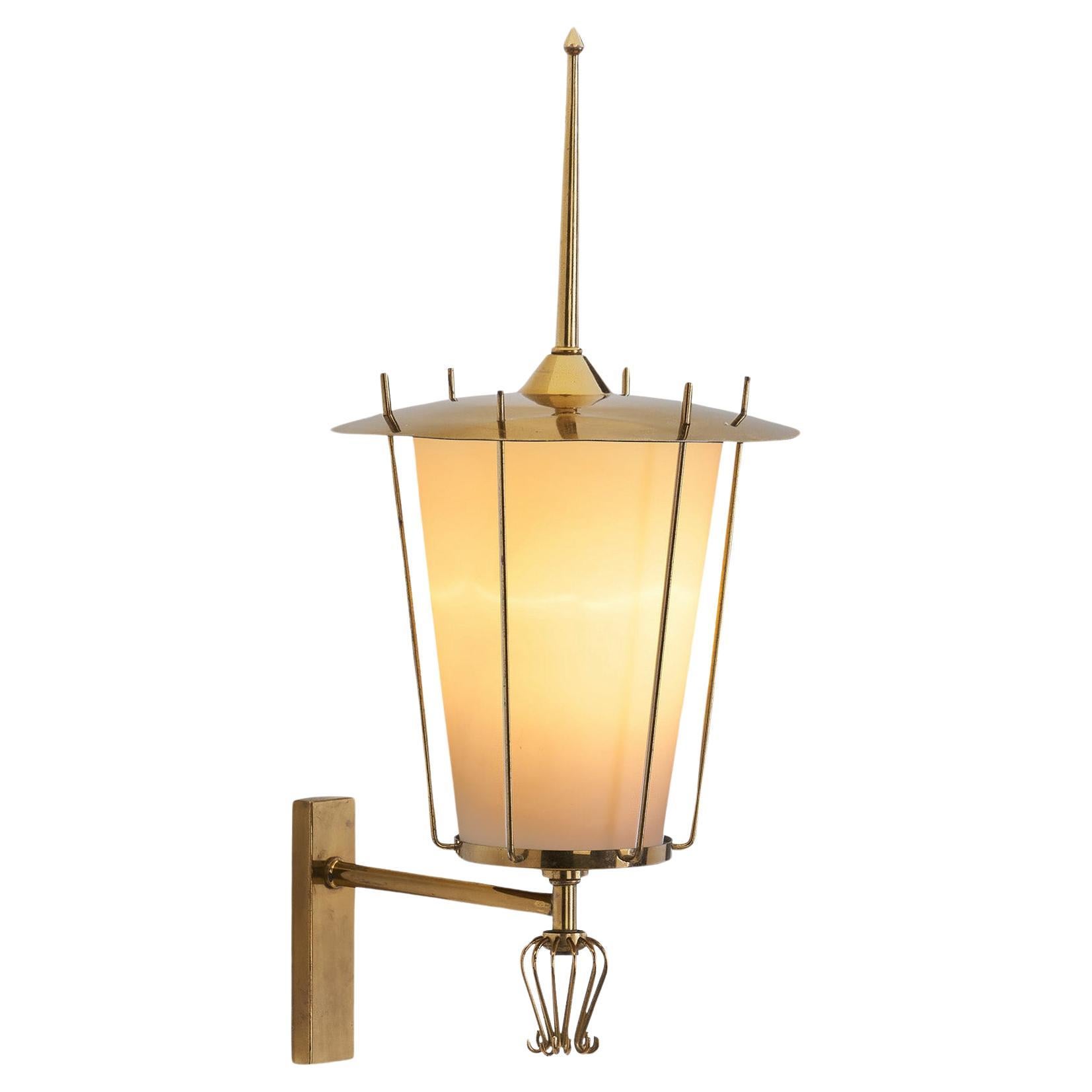 Swedish Grace Brass and Opaque Glass Wall Lamp, Sweden 1930s For Sale