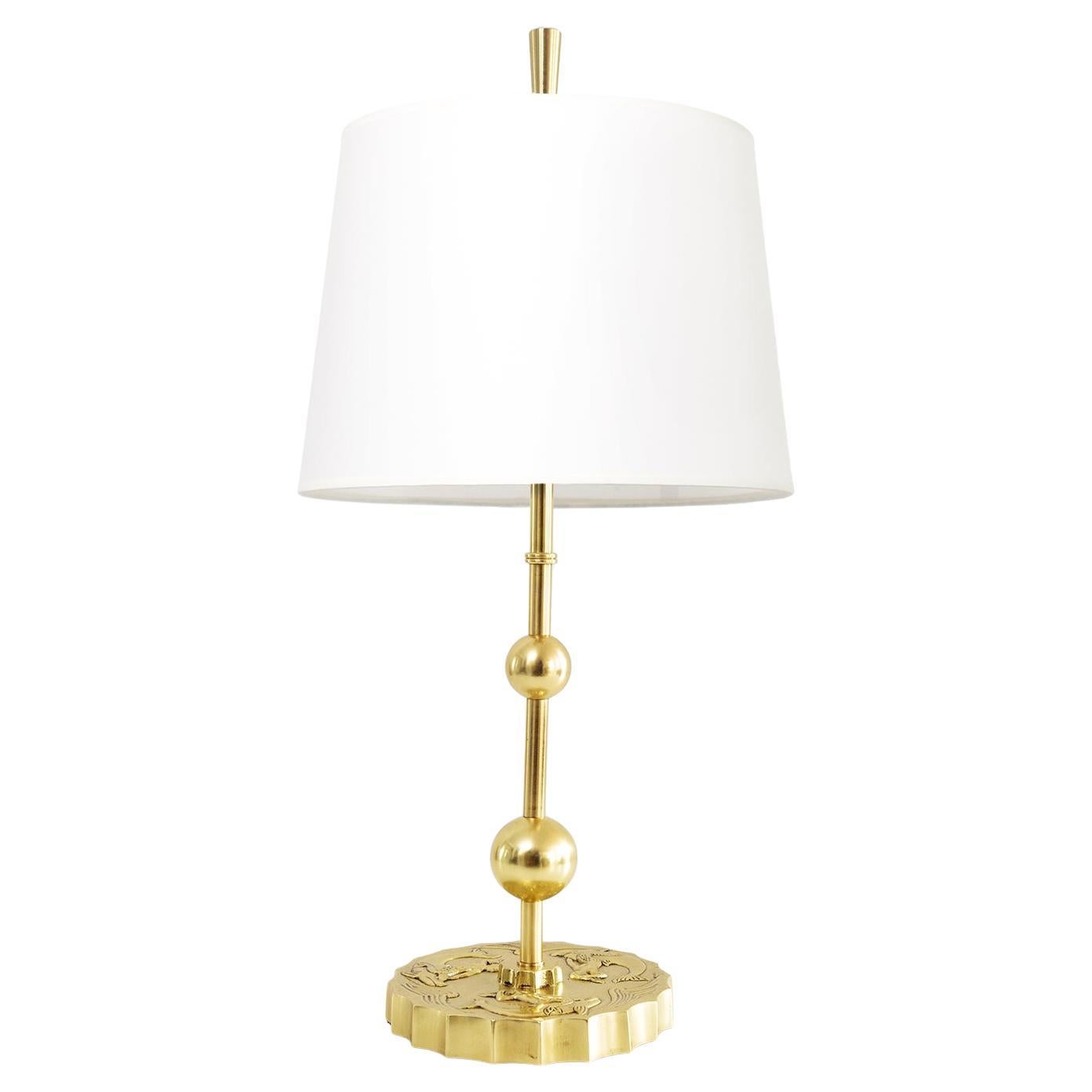 Swedish Grace Brass Table Lamp with Mermaids and Dolphins in Relief