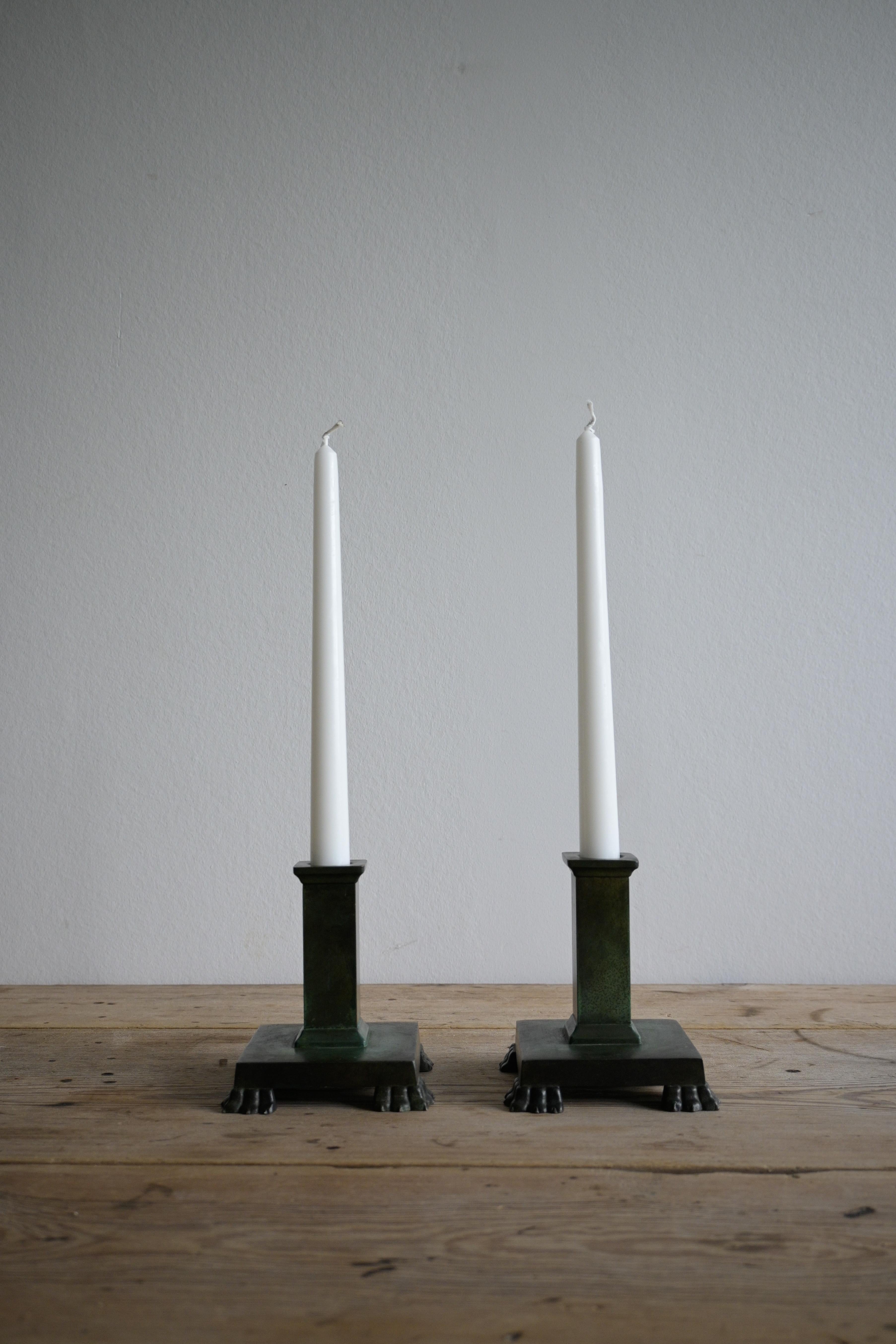 Bronzed Swedish Grace Bronze Candlesticks 1920-30s