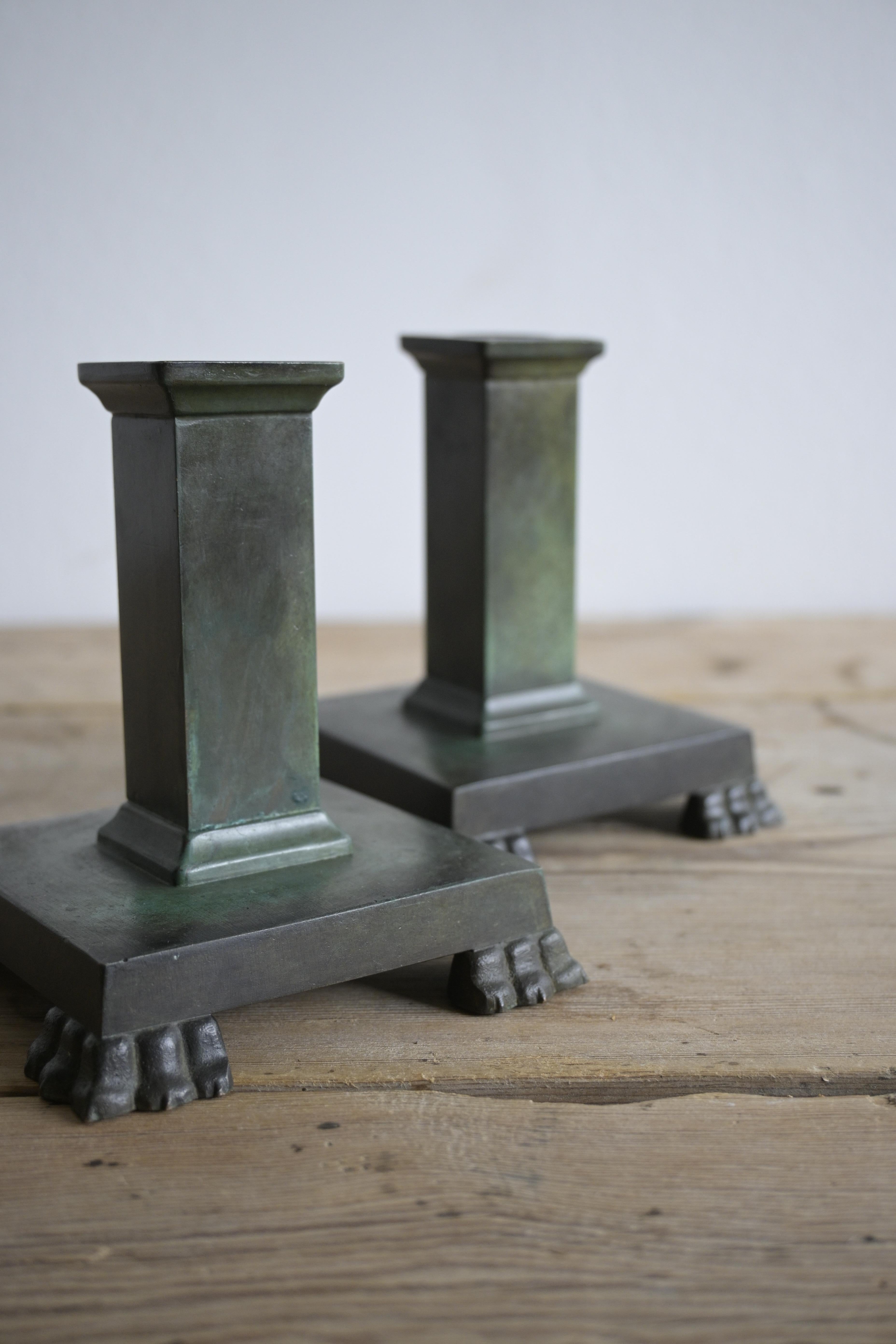 Swedish Grace Bronze Candlesticks 1920-30s In Good Condition In Farsta, SE