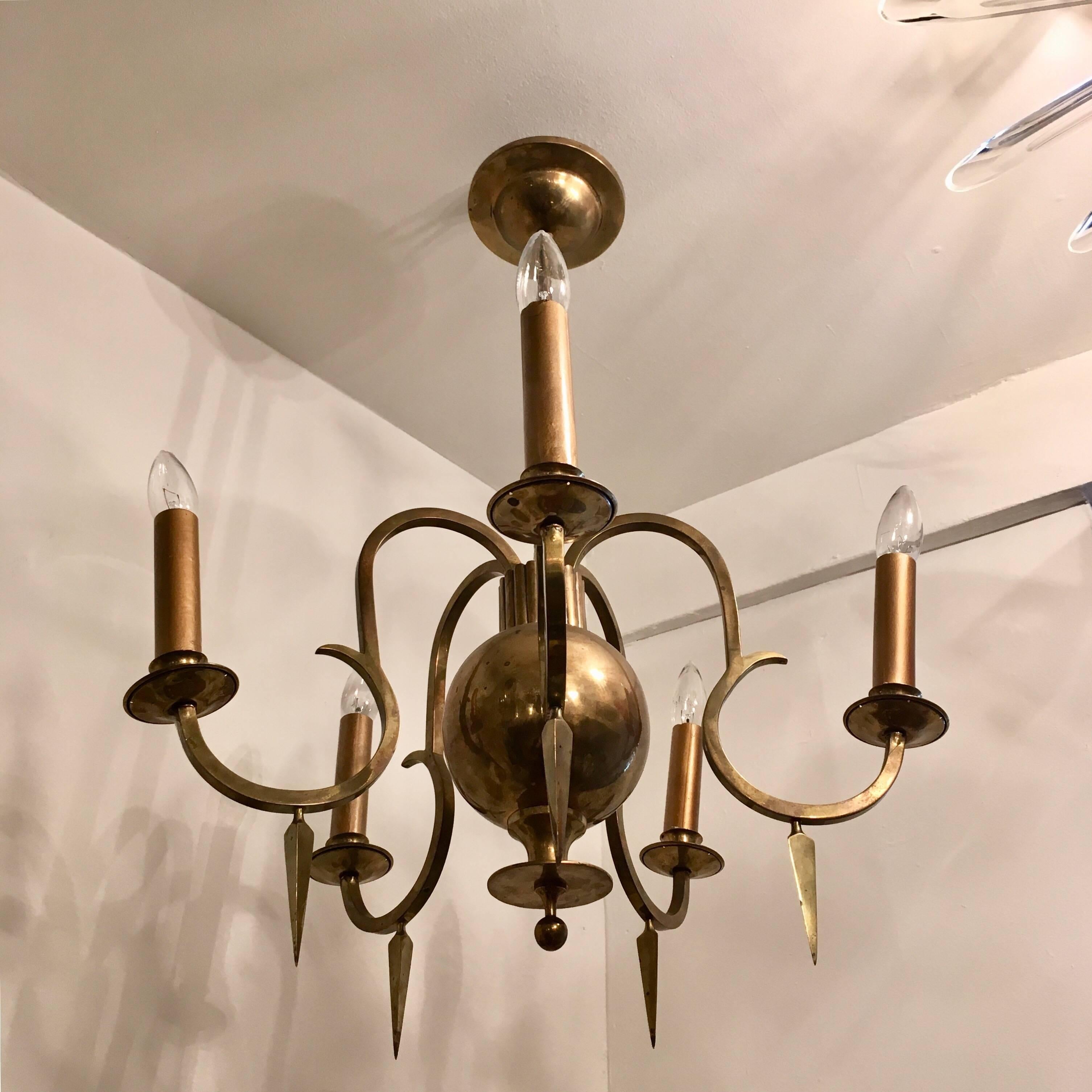 Swedish Grace Bronze Chandelier, 1920 In Good Condition In New York, NY