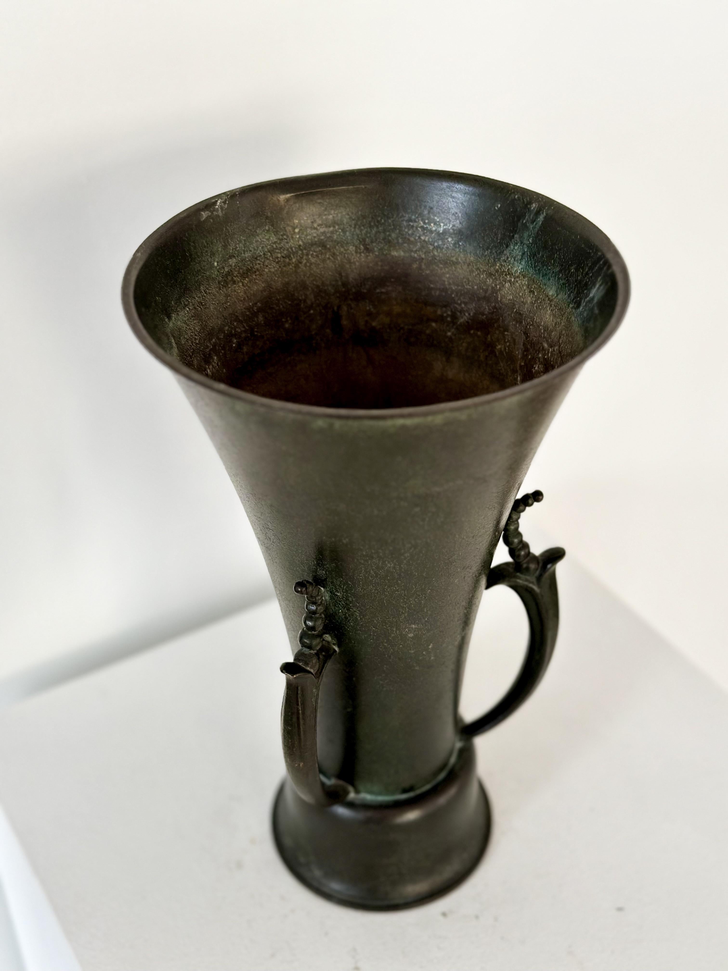 Patinated Swedish Grace Bronze Vase, Ystad Brons, 1930s For Sale