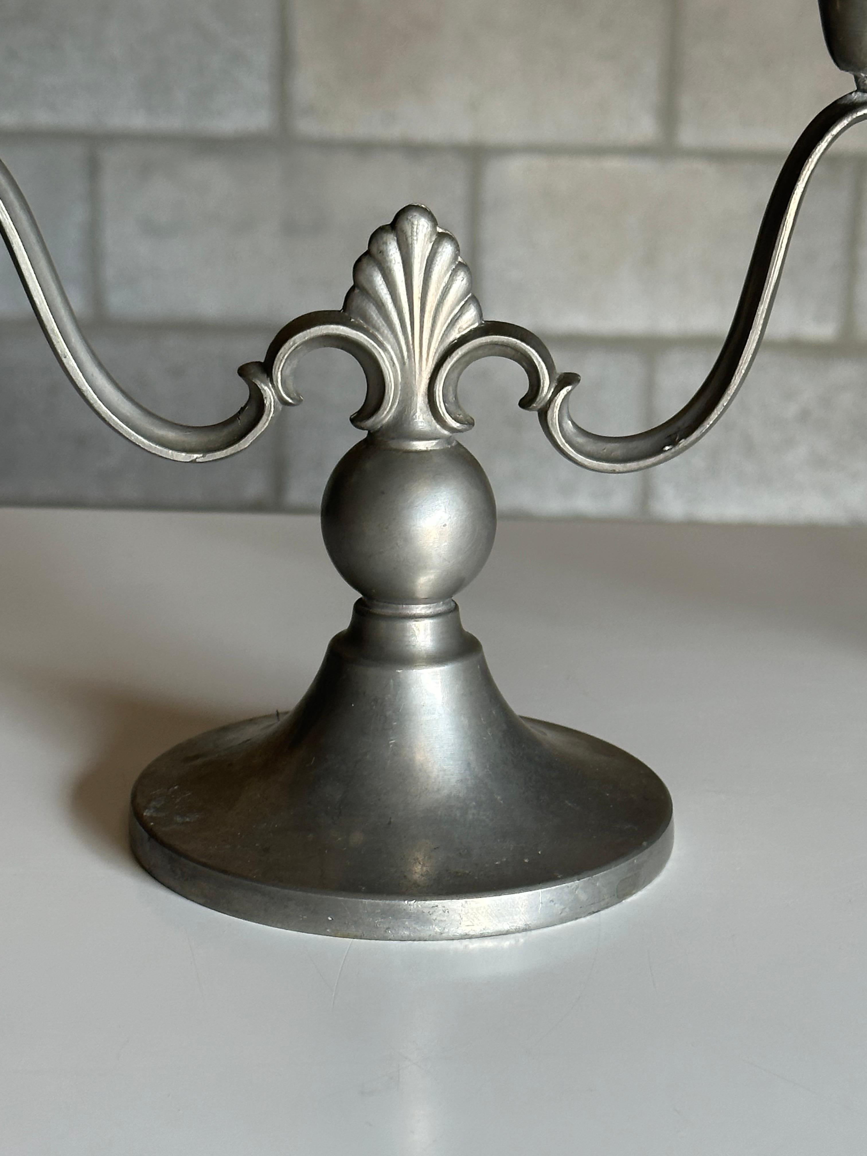 Swedish Grace Candelabras by Firma Svenskt Tenn in Pewter- a Pair In Good Condition For Sale In St.Petersburg, FL