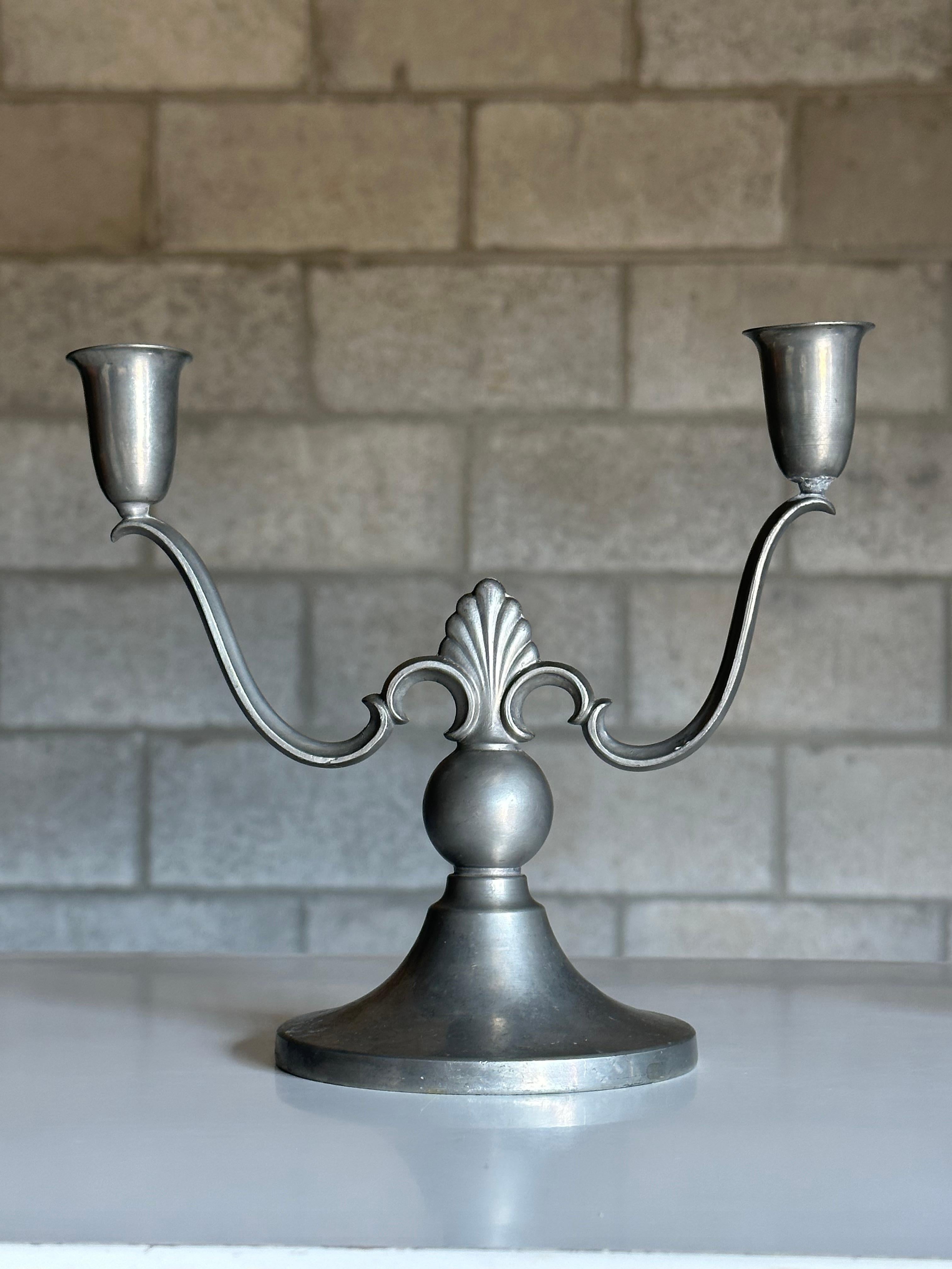 Mid-20th Century Swedish Grace Candelabras by Firma Svenskt Tenn in Pewter- a Pair For Sale