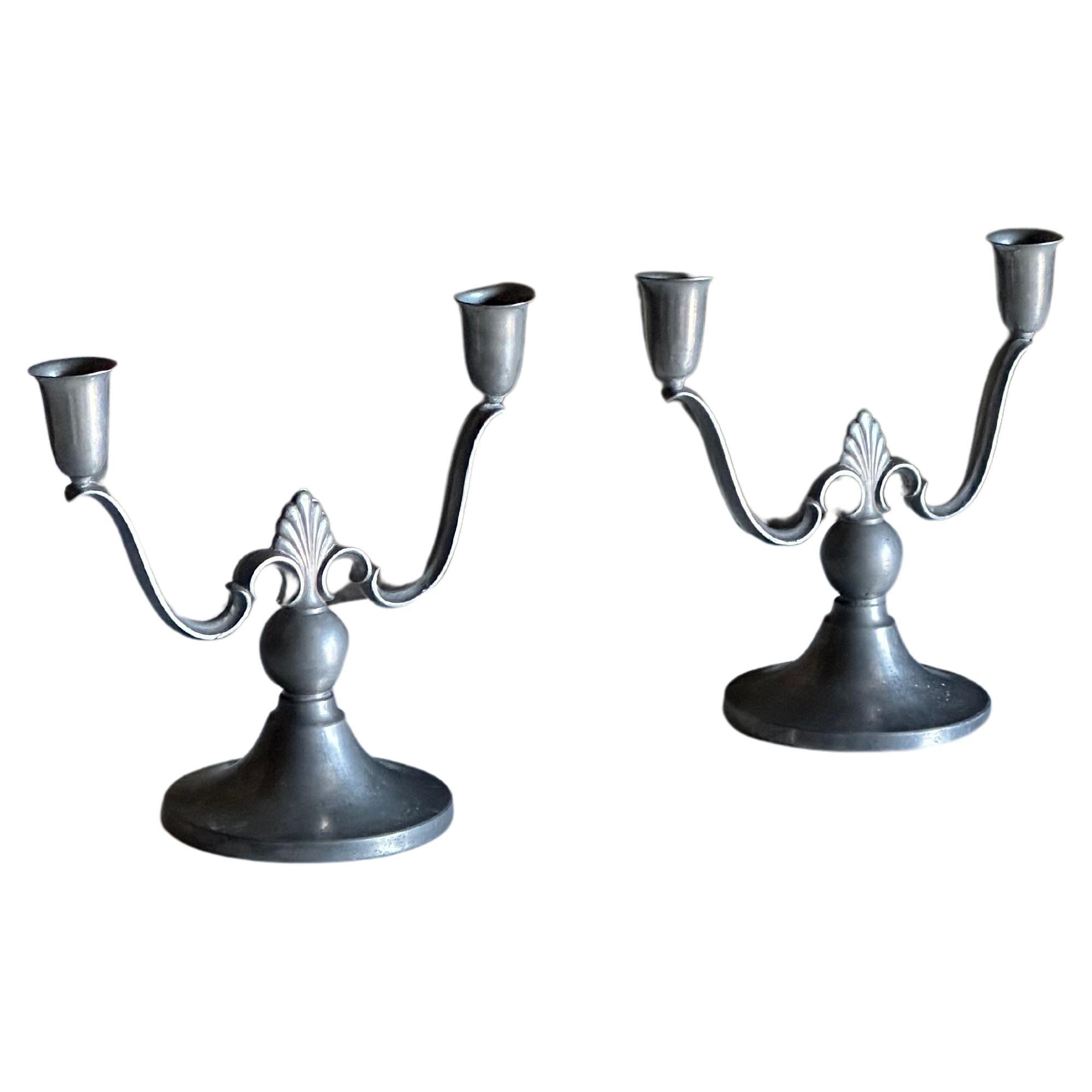 Swedish Grace Candelabras by Firma Svenskt Tenn in Pewter- a Pair For Sale