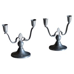 Vintage Swedish Grace Candelabras by Firma Svenskt Tenn in Pewter- a Pair