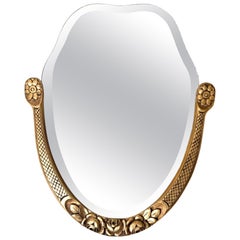 Swedish Grace Carved Giltwood Mirror with Original Beveled Glass and Roses, 1930