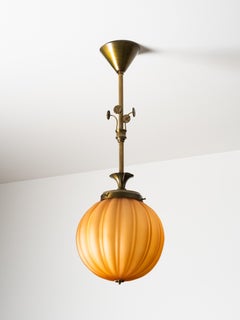 Swedish Grace Ceiling Lamp in Brass and Amber Glass, Böhlmarks, 1920s