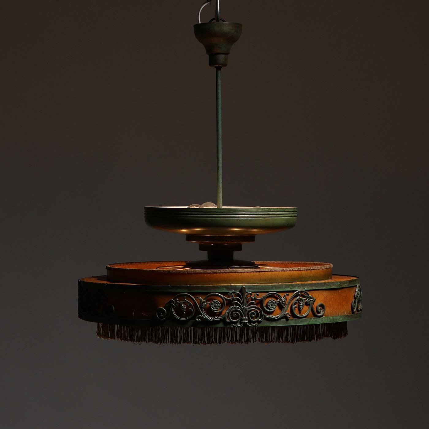 Scandinavian Modern Swedish Grace Ceiling Lamp in Metal and Fringe Decor, Sweden 1930s