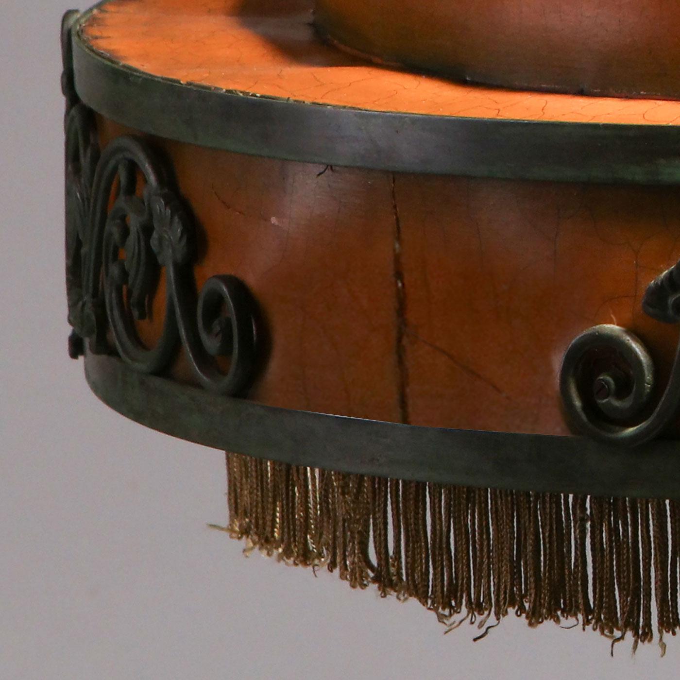 Swedish Grace Ceiling Lamp in Metal and Fringe Decor, Sweden 1930s 4