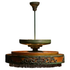 Swedish Grace Ceiling Lamp in Metal and Fringe Decor, Sweden 1930s