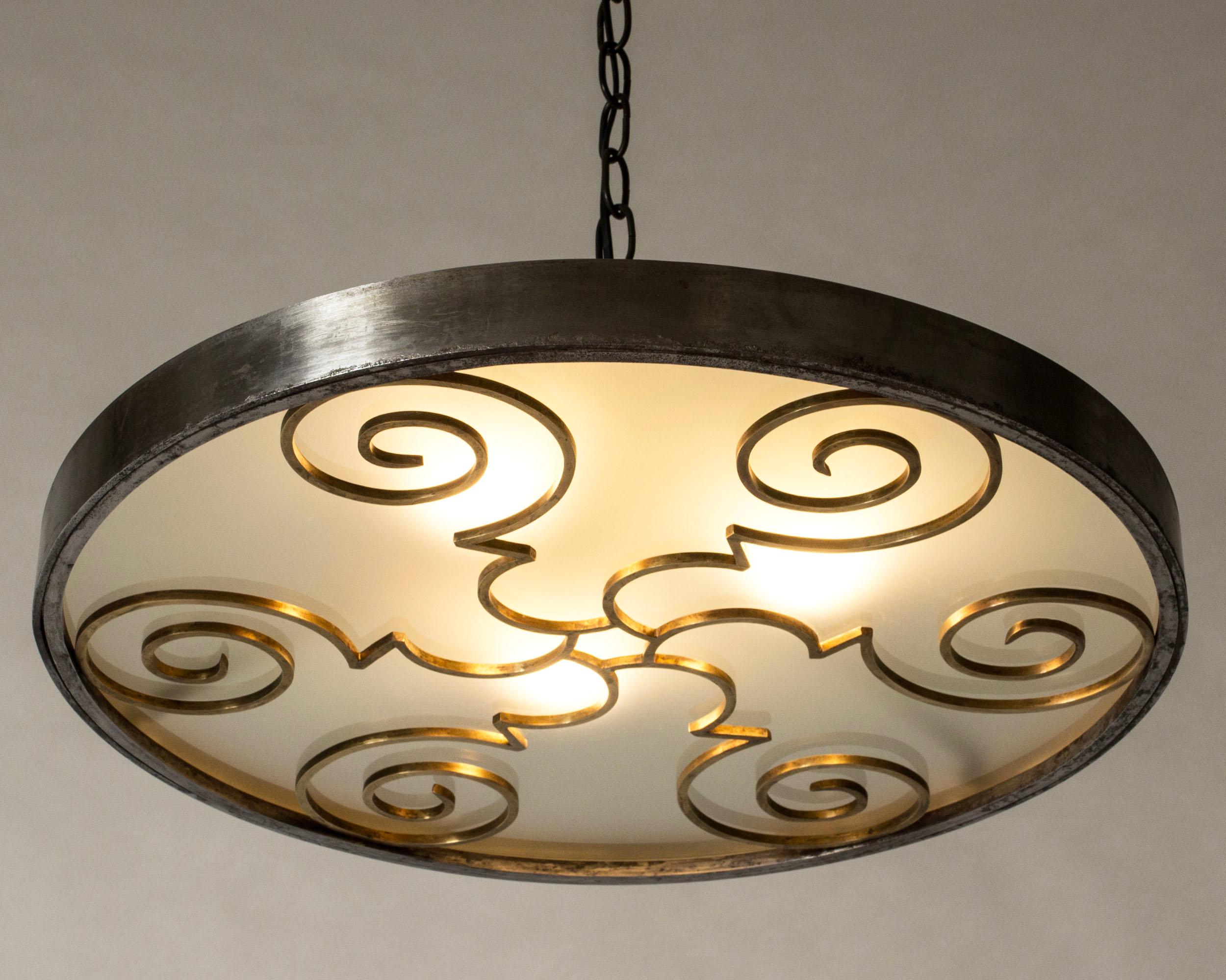 Brass Swedish Grace Ceiling Light by Lars Holmström, Sweden, 1930s For Sale