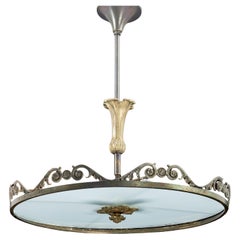 Antique Swedish Grace Ceiling Light from Sweden, Brass and Bronze with White Glass Shade