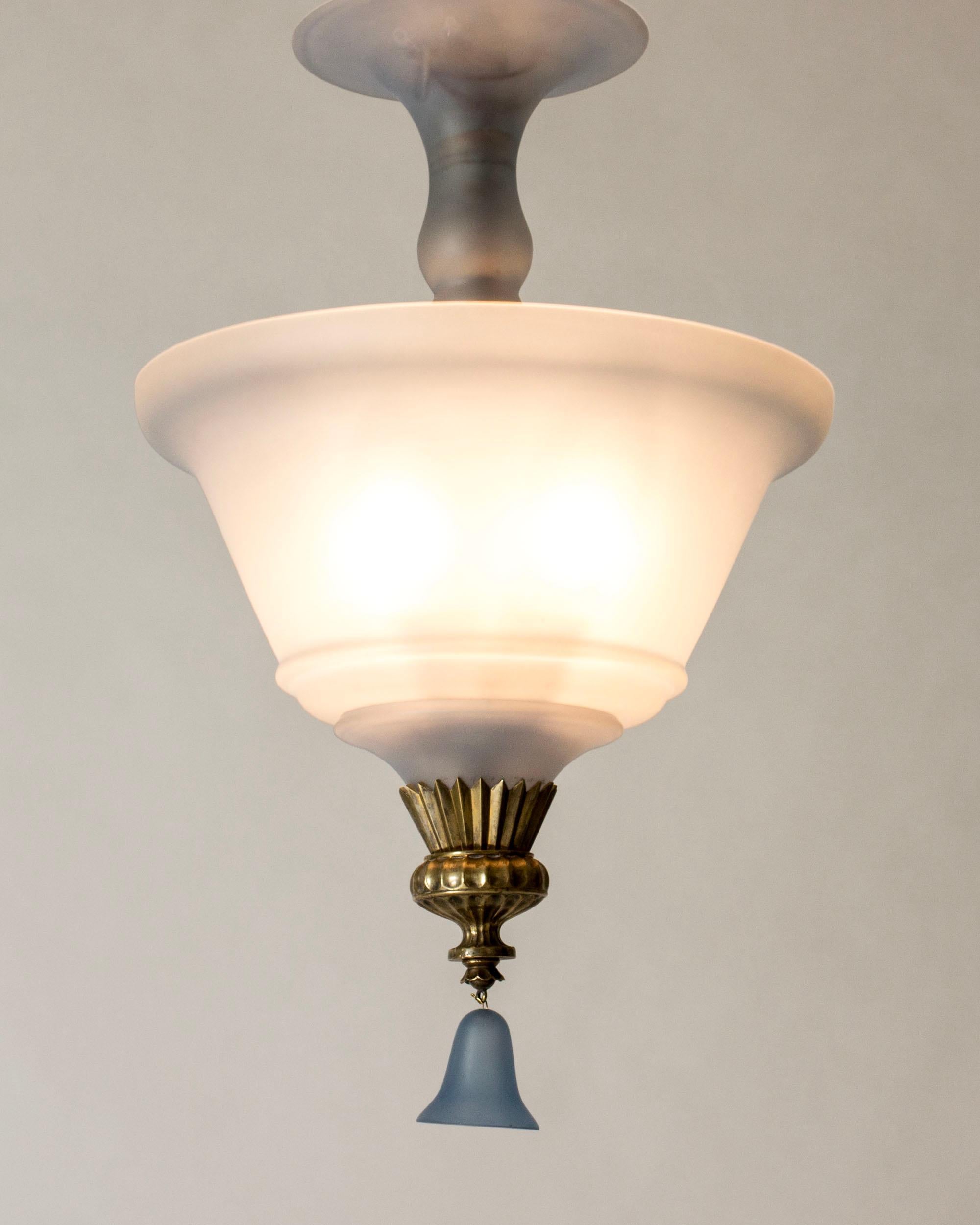 Scandinavian Modern Swedish Grace Ceiling Light, Simon Gate, Orrefors, Sweden, 1920s For Sale