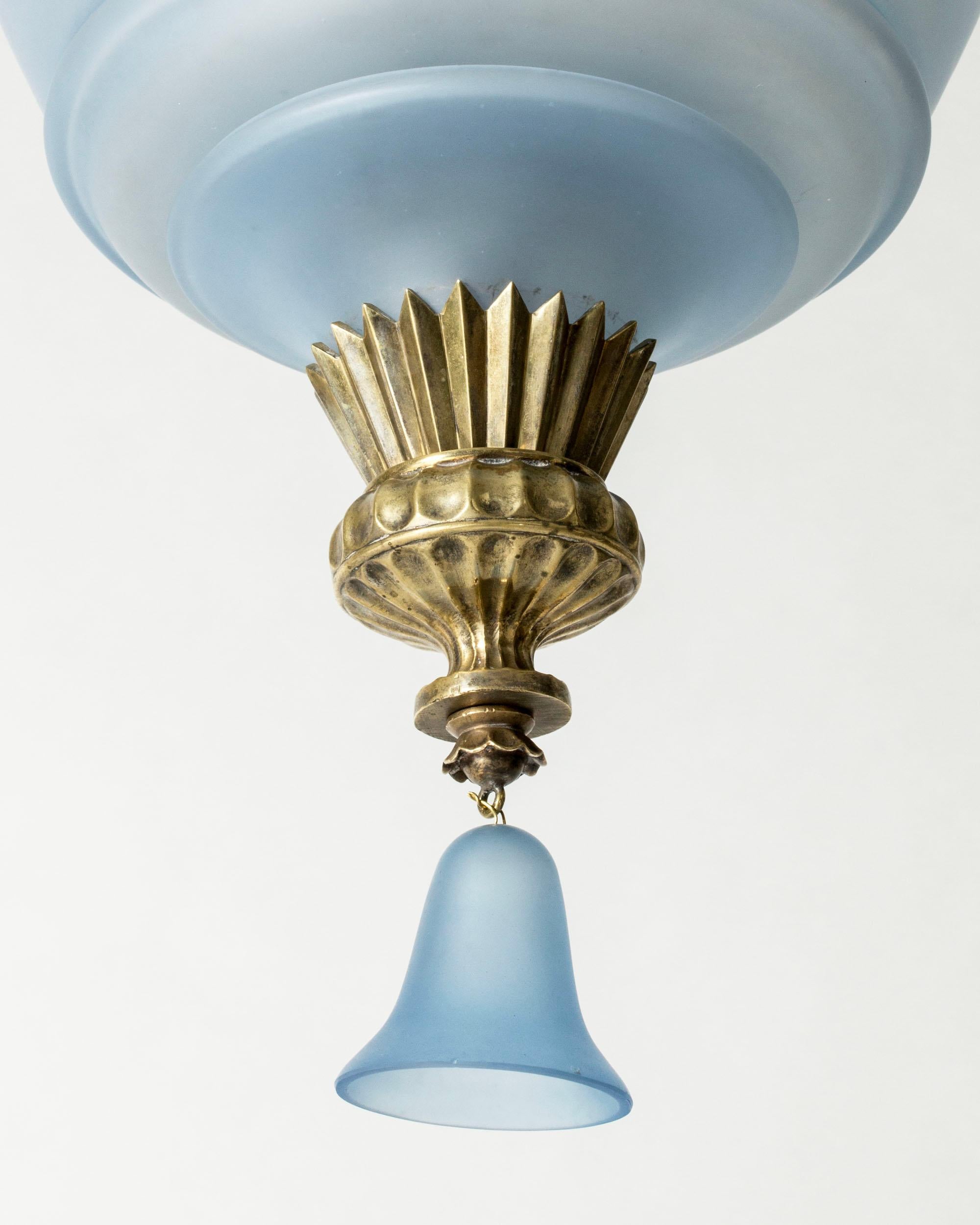 Glass Swedish Grace Ceiling Light, Simon Gate, Orrefors, Sweden, 1920s For Sale