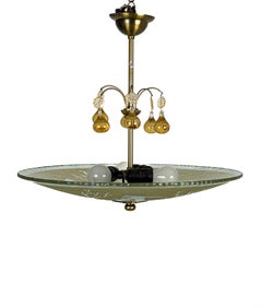 Swedish Grace Ceiling Light with Hand-Decorated Glass and Mythologic Motifs