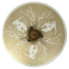 Swedish Grace Ceiling Light with Hand-Decorated Glass and Mythologic Motifs