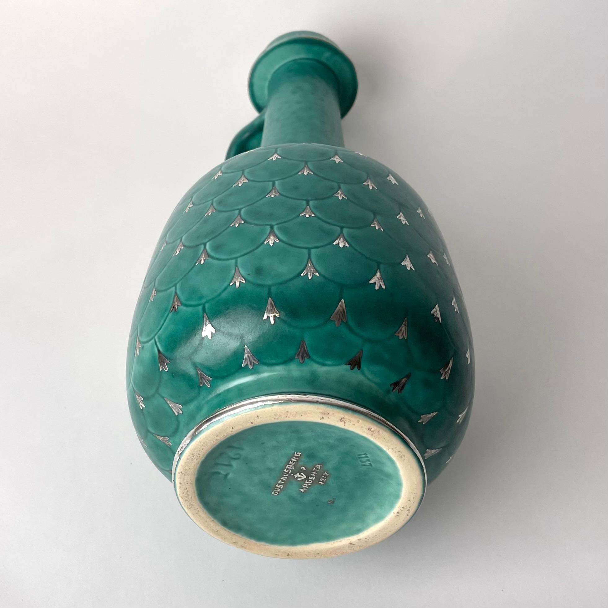 Swedish Grace Ceramic Handle Vase, Argenta designed by Wilhelm Kåge 1930s-1940s For Sale 6