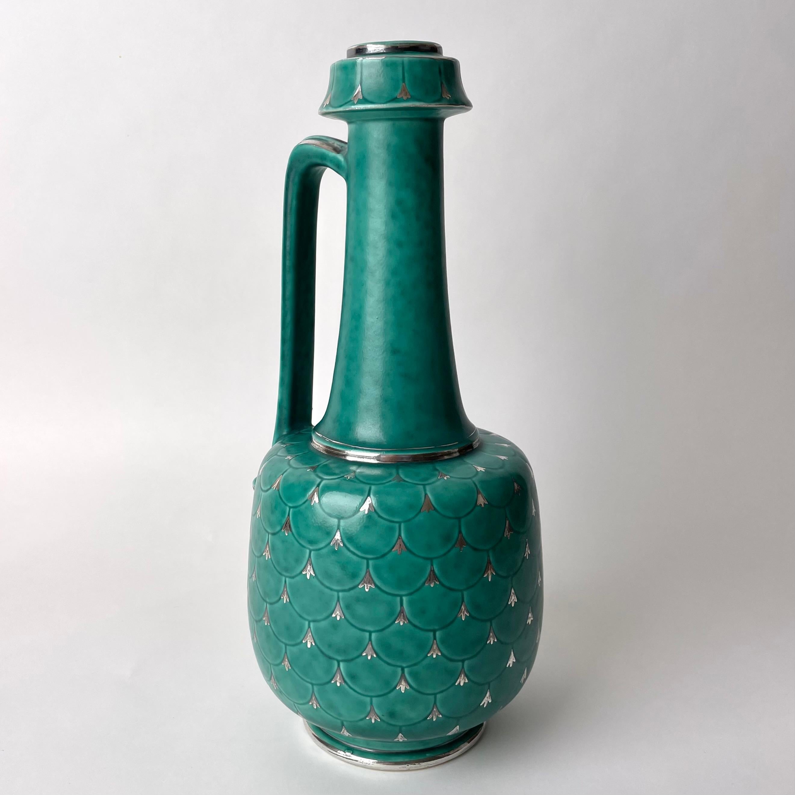 Art Deco Swedish Grace Ceramic Handle Vase, Argenta designed by Wilhelm Kåge 1930s-1940s For Sale