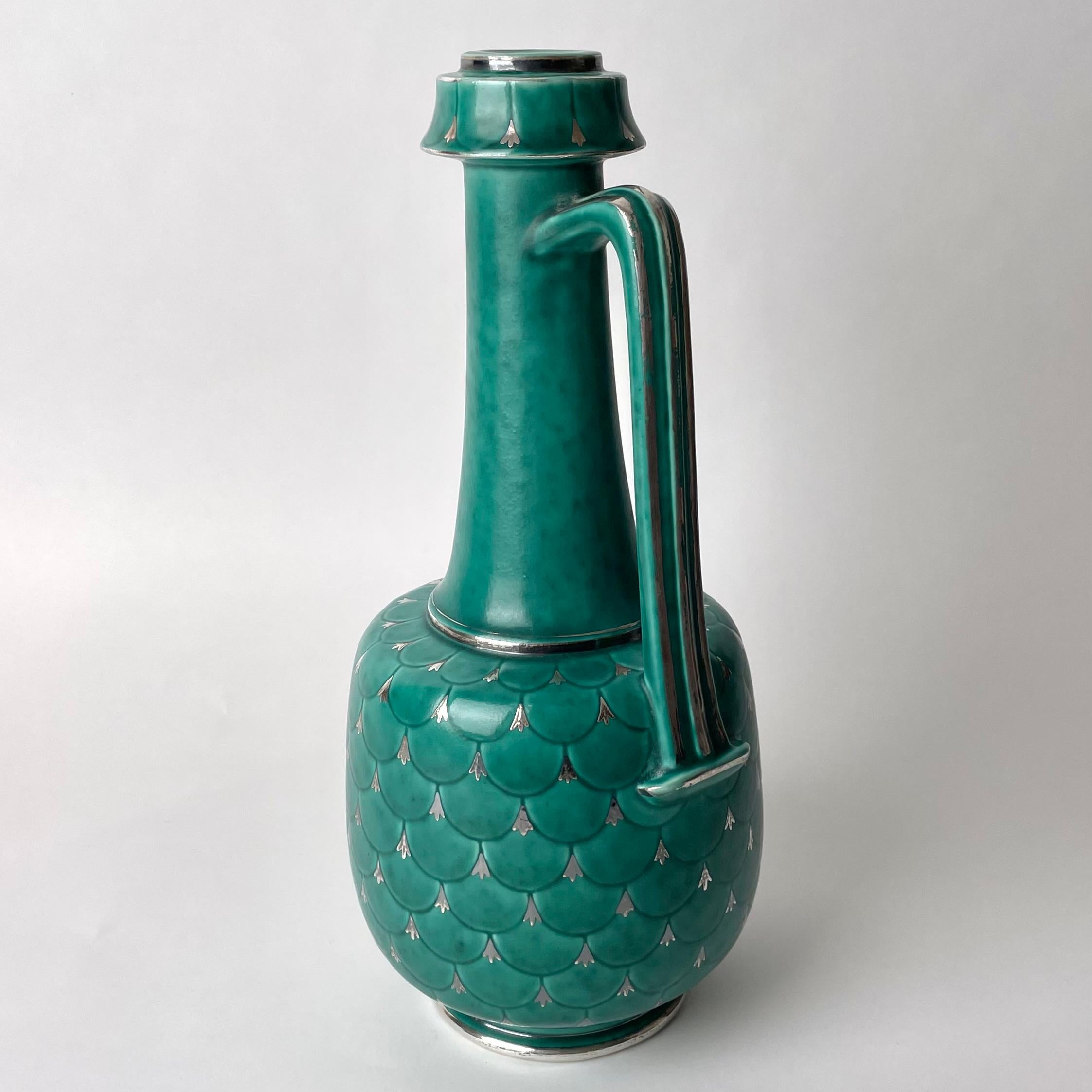 Swedish Grace Ceramic Handle Vase, Argenta designed by Wilhelm Kåge 1930s-1940s In Good Condition For Sale In Knivsta, SE