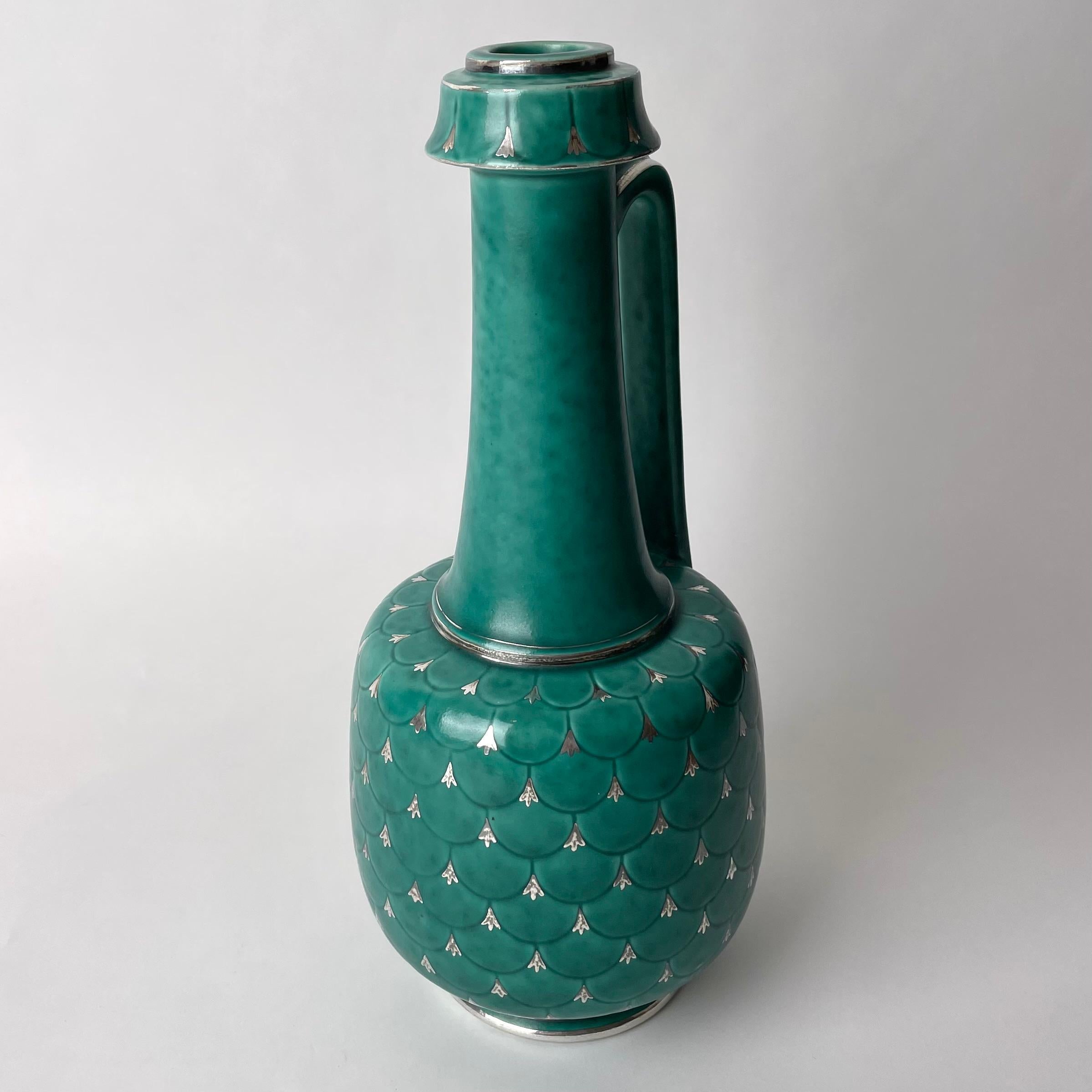 Mid-20th Century Swedish Grace Ceramic Handle Vase, Argenta designed by Wilhelm Kåge 1930s-1940s For Sale