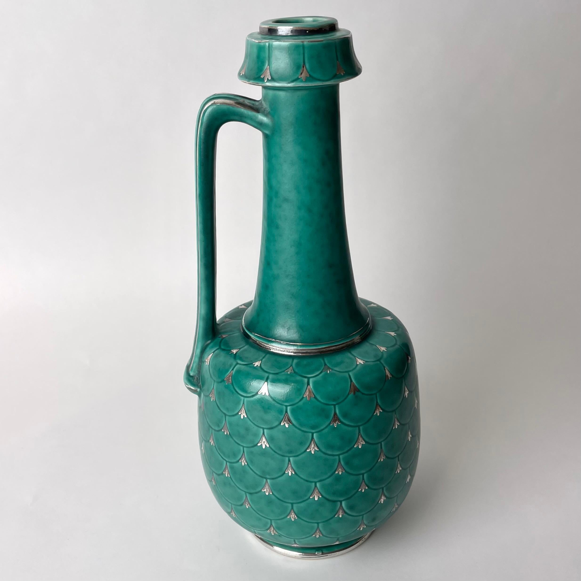 Swedish Grace Ceramic Handle Vase, Argenta designed by Wilhelm Kåge 1930s-1940s For Sale 1