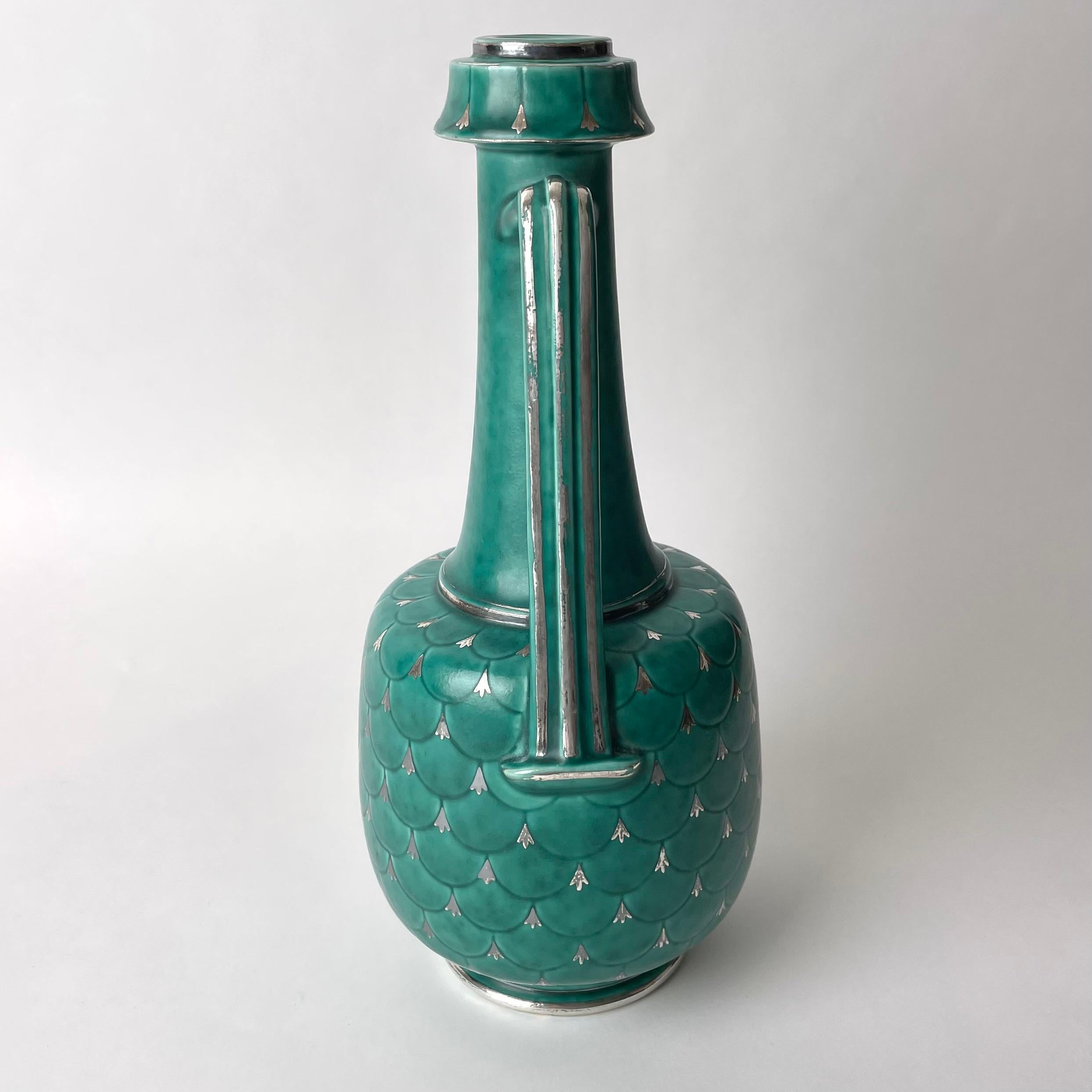 Swedish Grace Ceramic Handle Vase, Argenta designed by Wilhelm Kåge 1930s-1940s For Sale 2