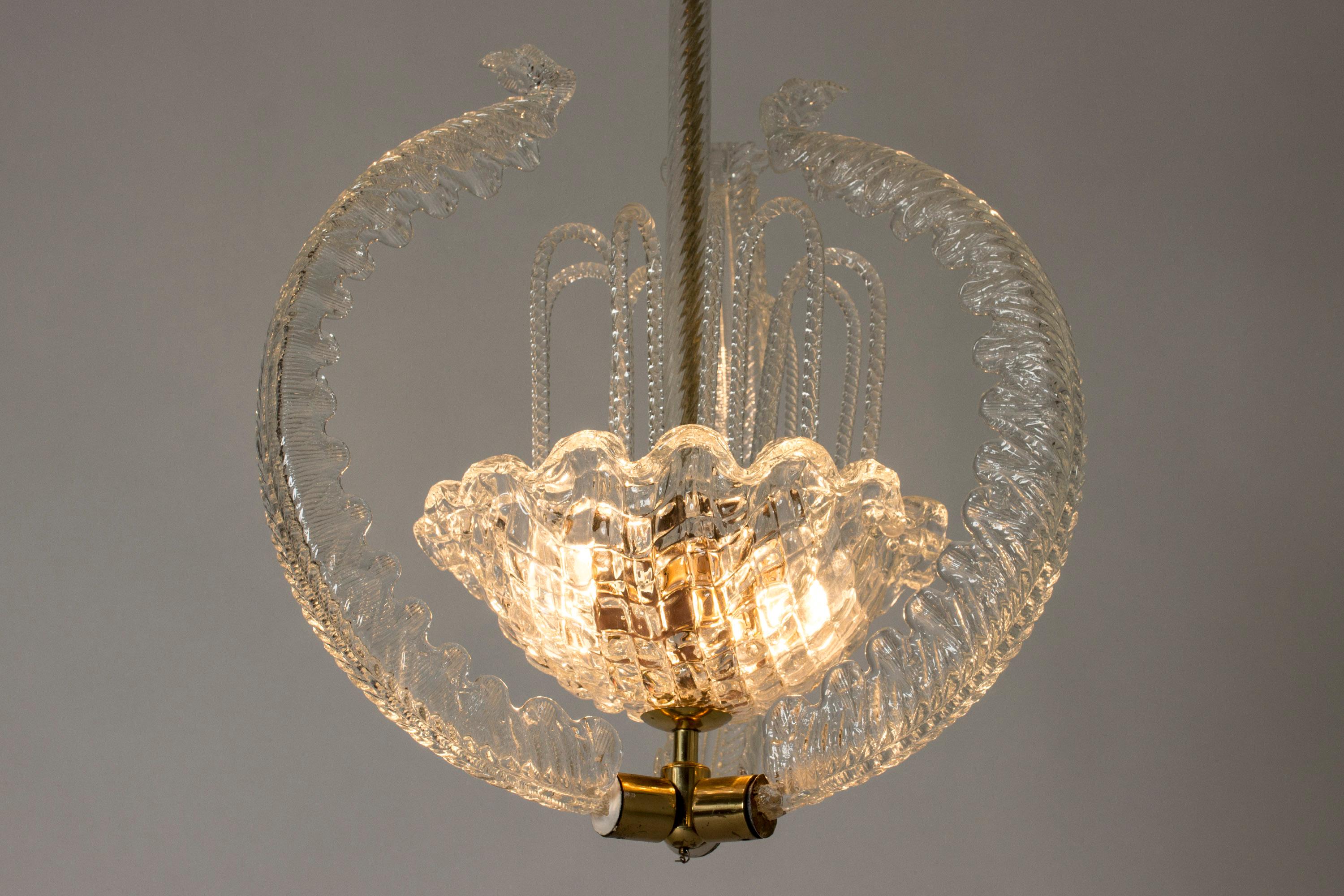 Swedish Grace Chandelier by Fritz Kurs, Orrefors, Sweden, 1940s In Good Condition For Sale In Stockholm, SE