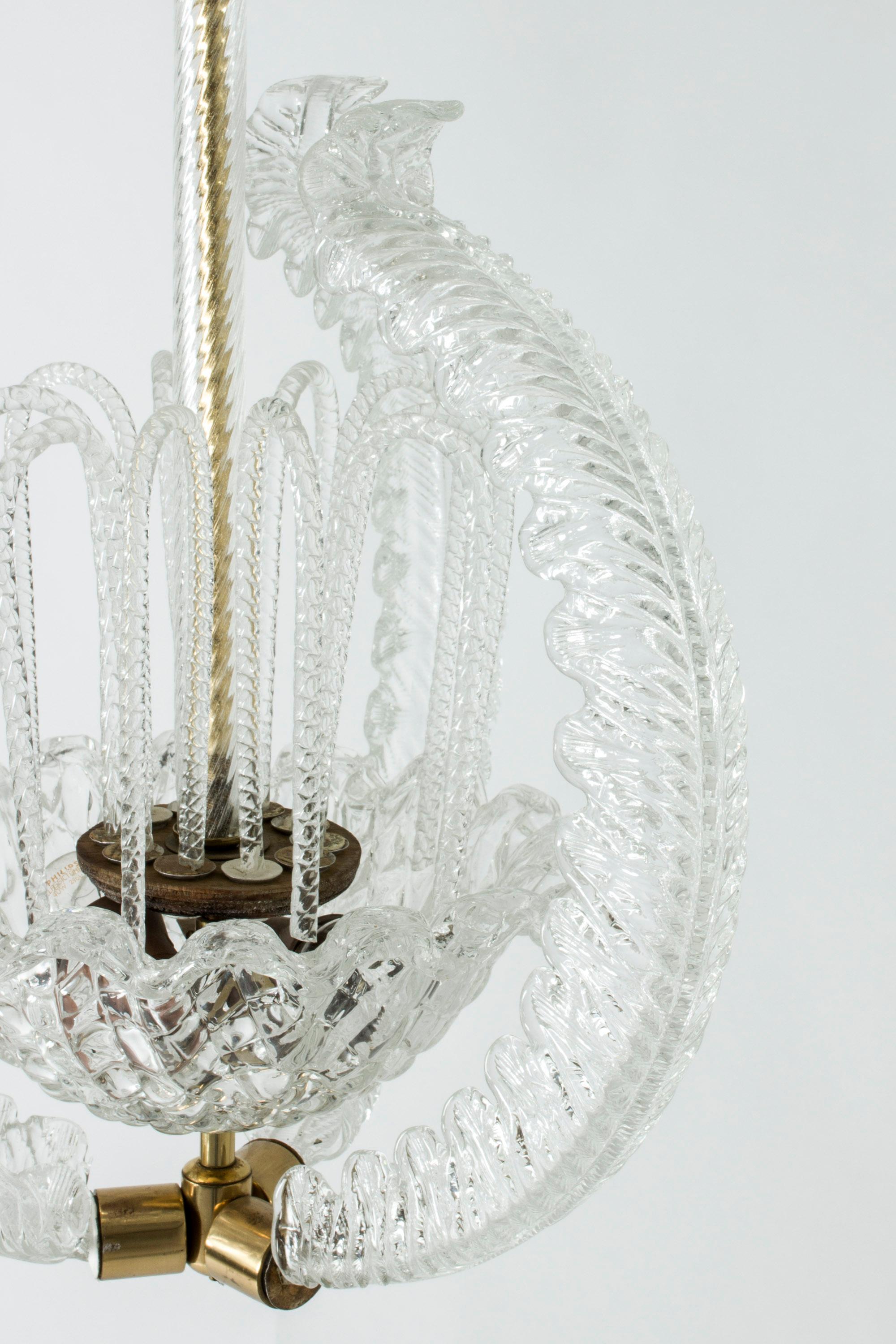 Mid-20th Century Swedish Grace Chandelier by Fritz Kurs, Orrefors, Sweden, 1940s For Sale