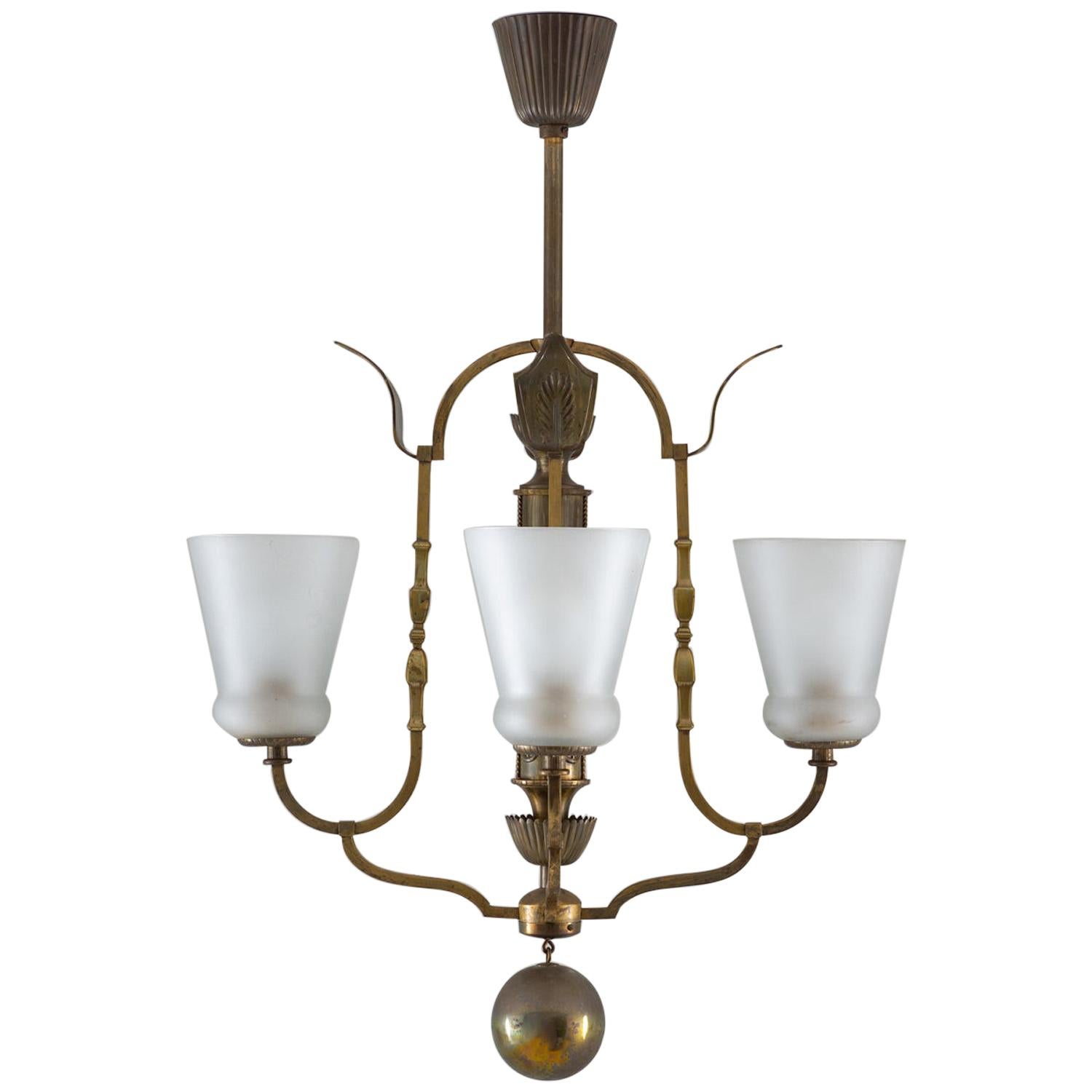 Swedish Grace Chandelier in Glass and Brass